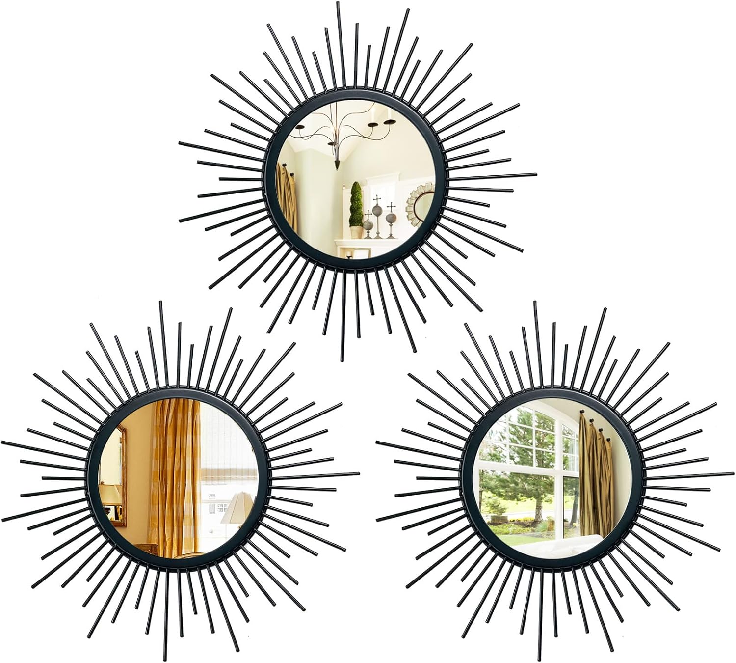 Vintage Boho Black Wall Mirror — Sunburst- Black