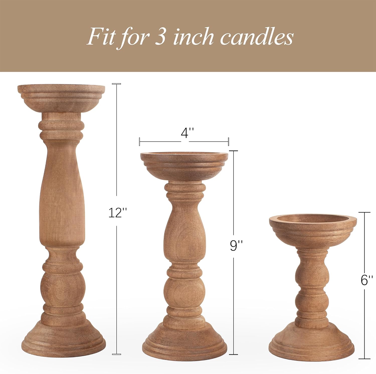 Vintage Farmhouse Beige Pillar Candle — 12" - View 3