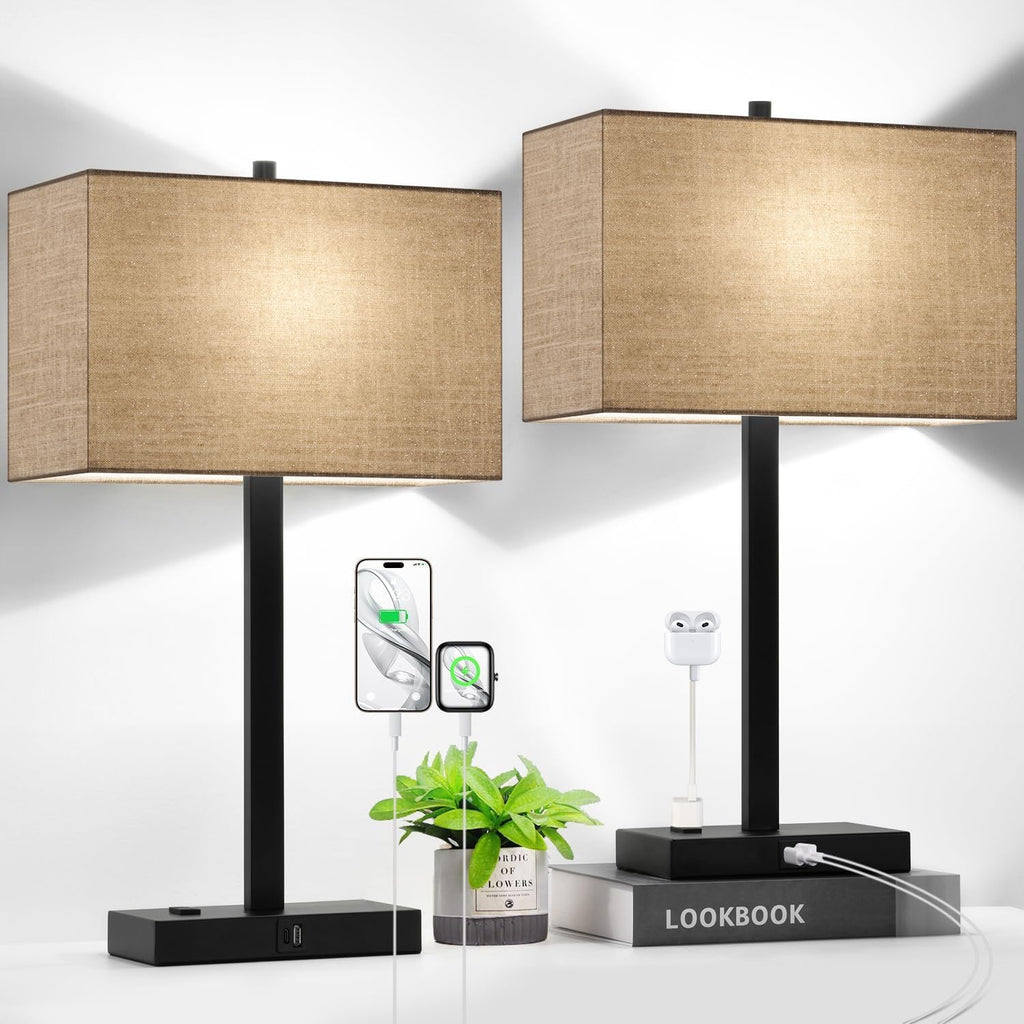 Dimmable Beige LED Bulb — 21" — (2 Pack)Champagne Gold & Matte Black (Base)-Two 5000K Bulbs