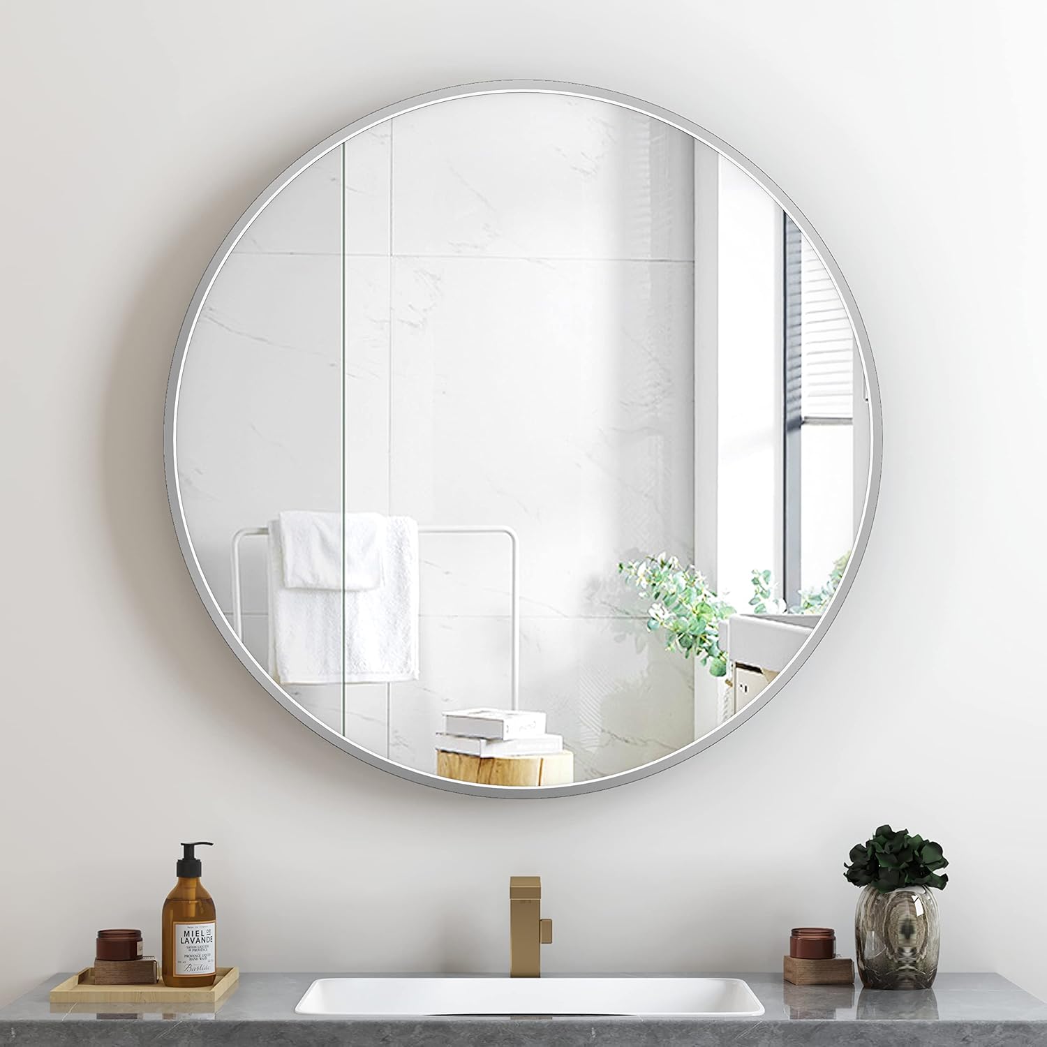 Round Luxe Black Wall Mirror — 12" — 30"L x 30"W
