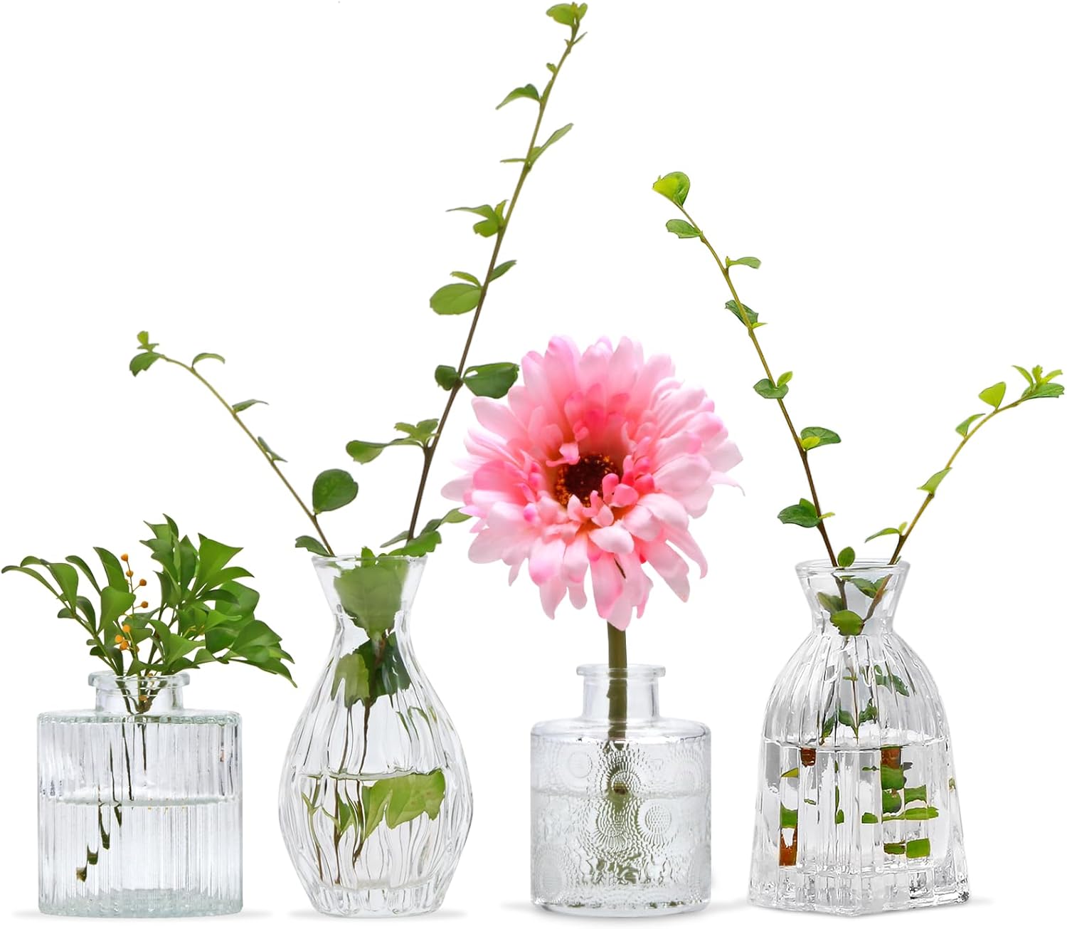 Vintage Blue Flower Vase — Set of 4 — Clear