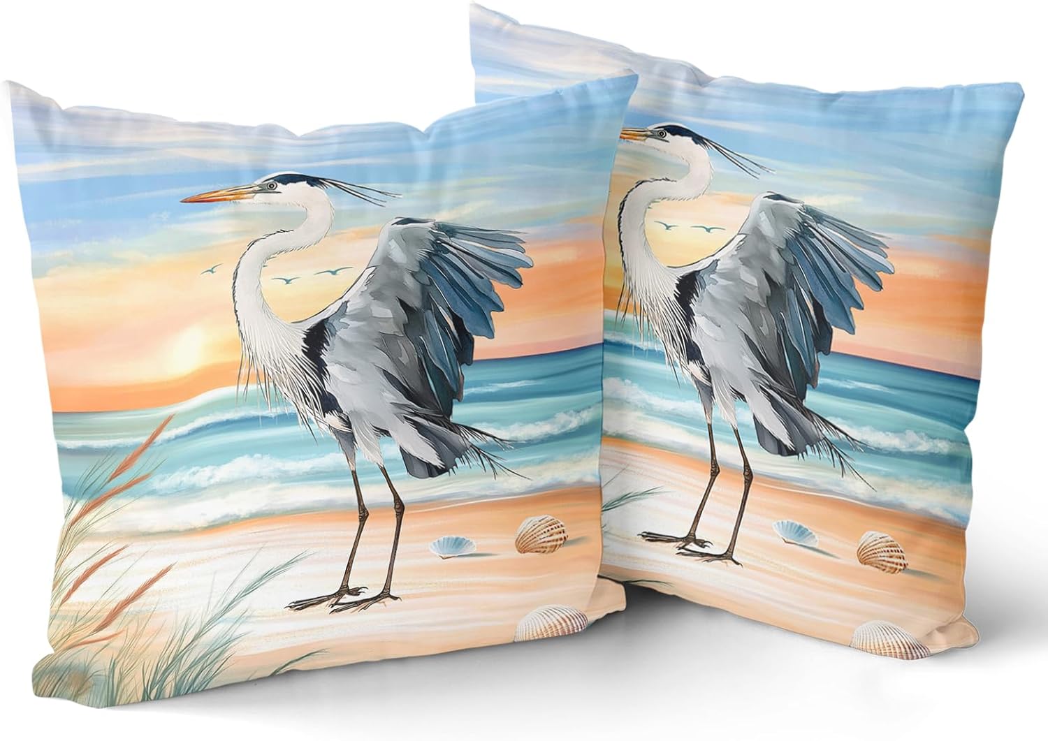 Boho Blue Pillow Cover — 18" — Heron
