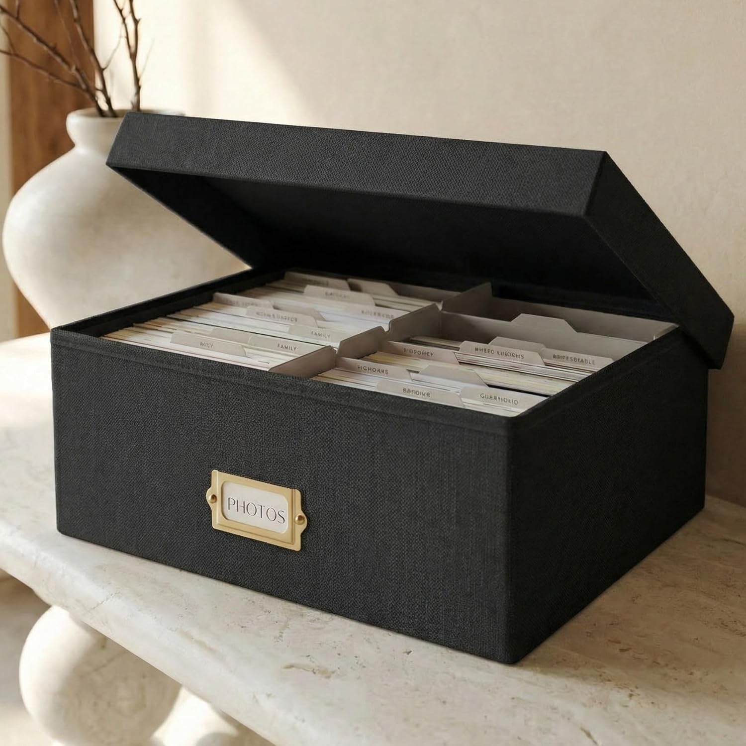 Linen Beige Storage Basket — 4x6 — Black
