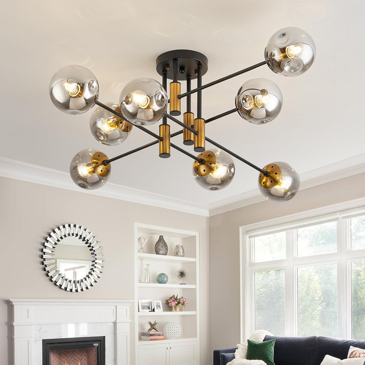 Vintage Farmhouse Black Chandelier — 6-Light — Black 8-Light Glass