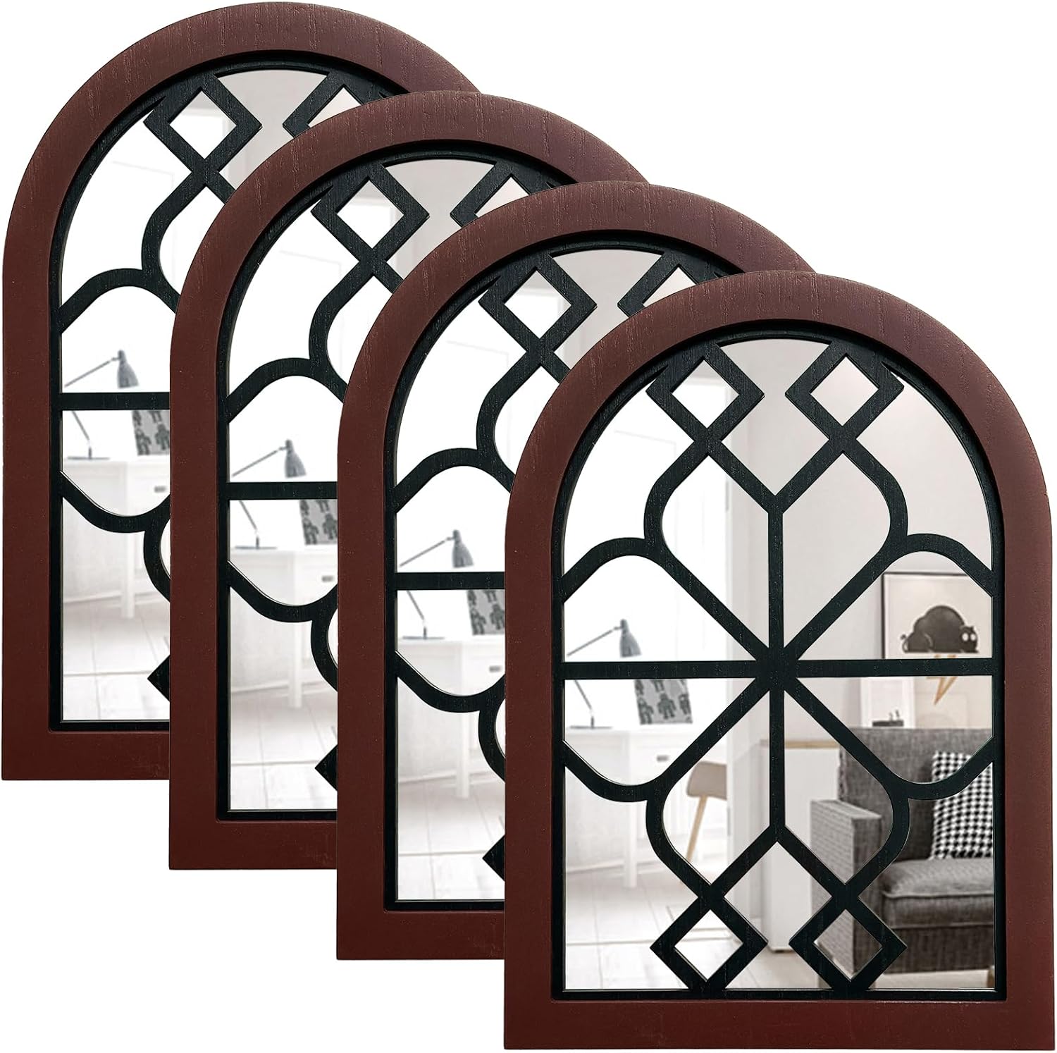 Framed Farmhouse Black Wall Mirror — Arch-brown