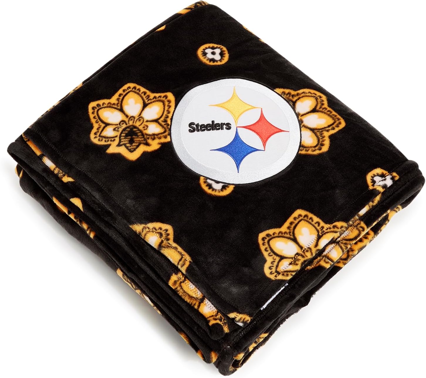 Oversized Beige Throw Pillow — Black/Yellow Bandana With Pittsburgh Steelers