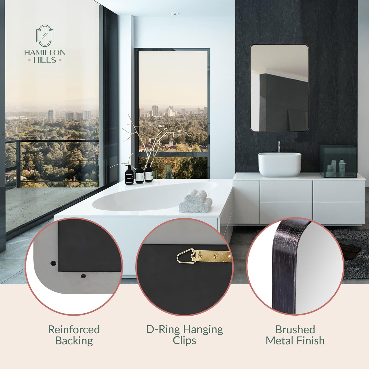 Rectangular Black Wall Mirror — 2" - View 4