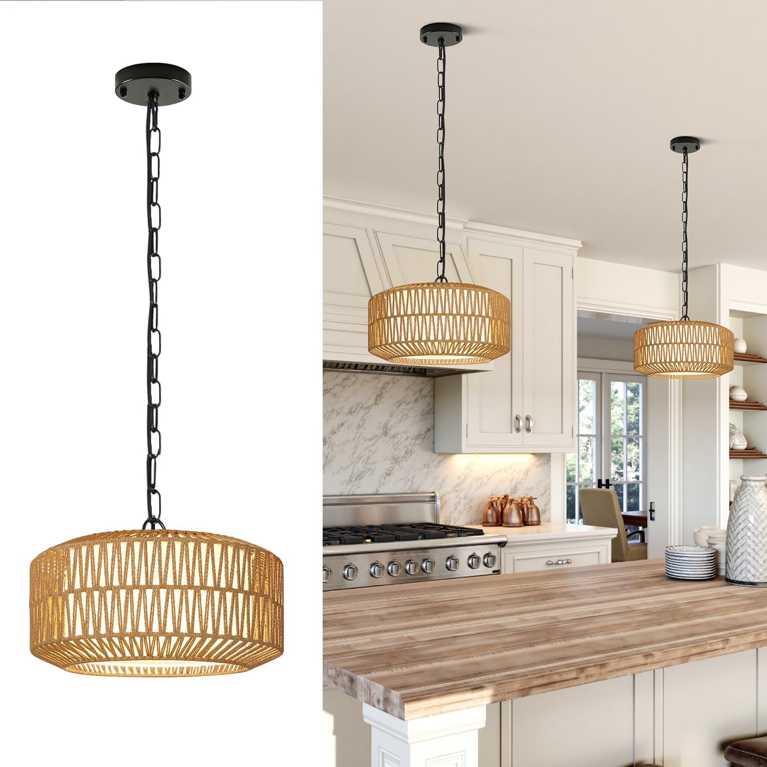 Linen Boho Black Chandelier — 5-Light — Bohemian