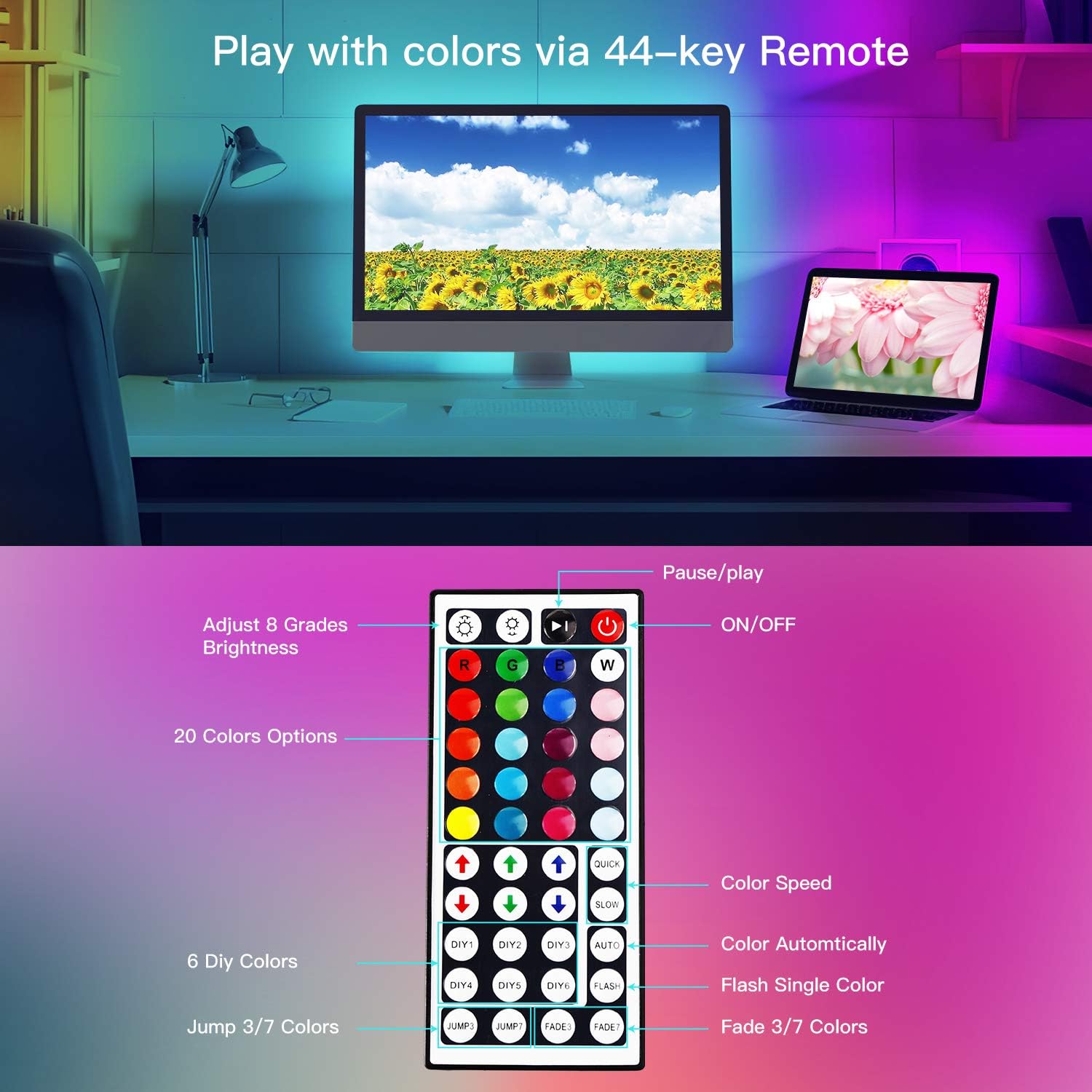 Color Changing Metal LED Strip Lights - View 2