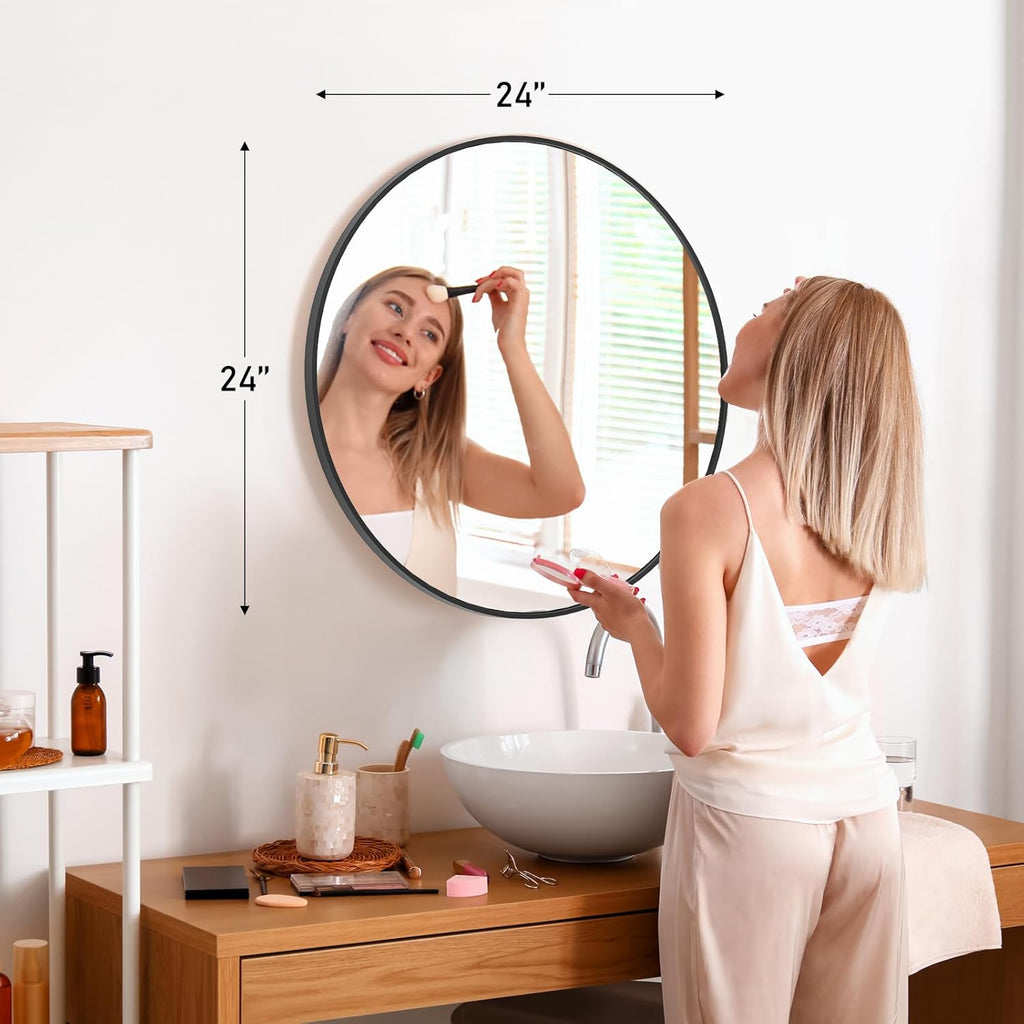 Black Round Mirror — 24" - View 3