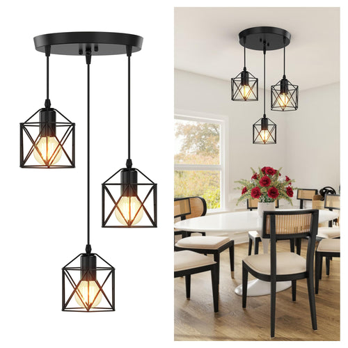 Adjustable Farmhouse Beige Pendant Light — 3-Light