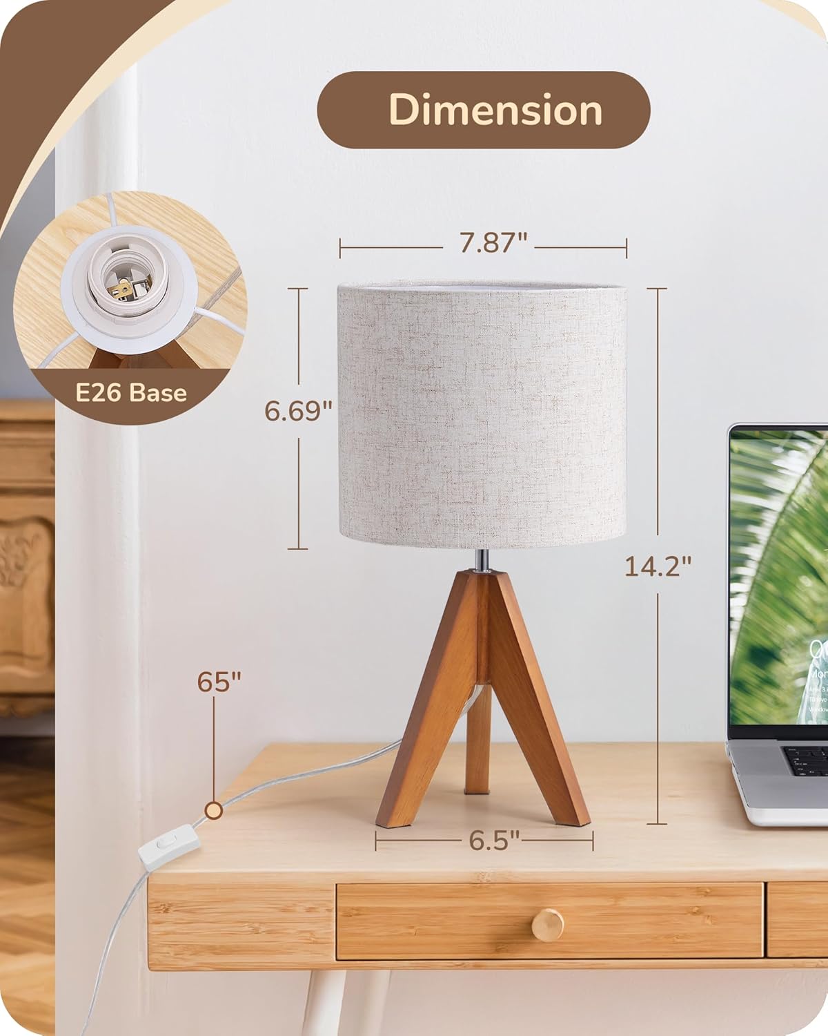 Linen Boho Wood Bedside Lamp — 2" - View 5