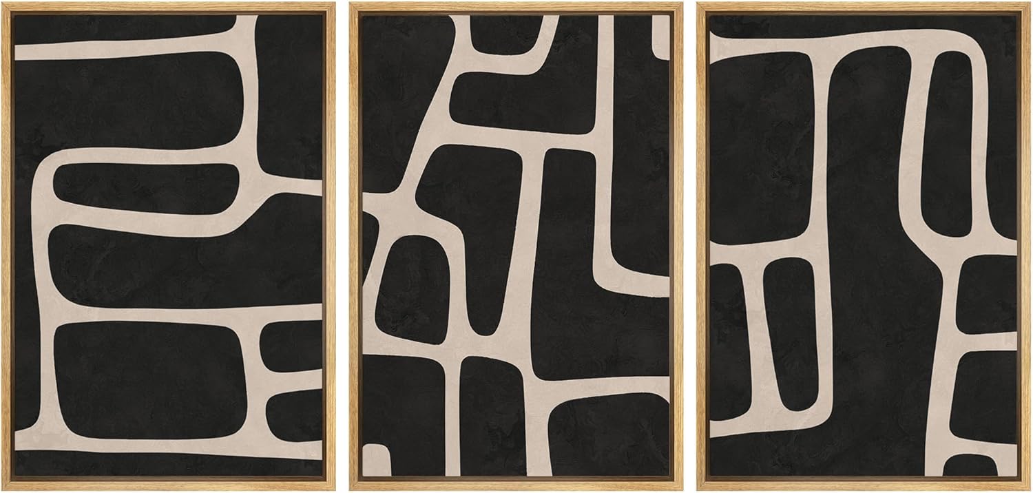 Framed Modern Fabric Wall Art — 16" — 16" x 24" x 3 Panels NATURAL