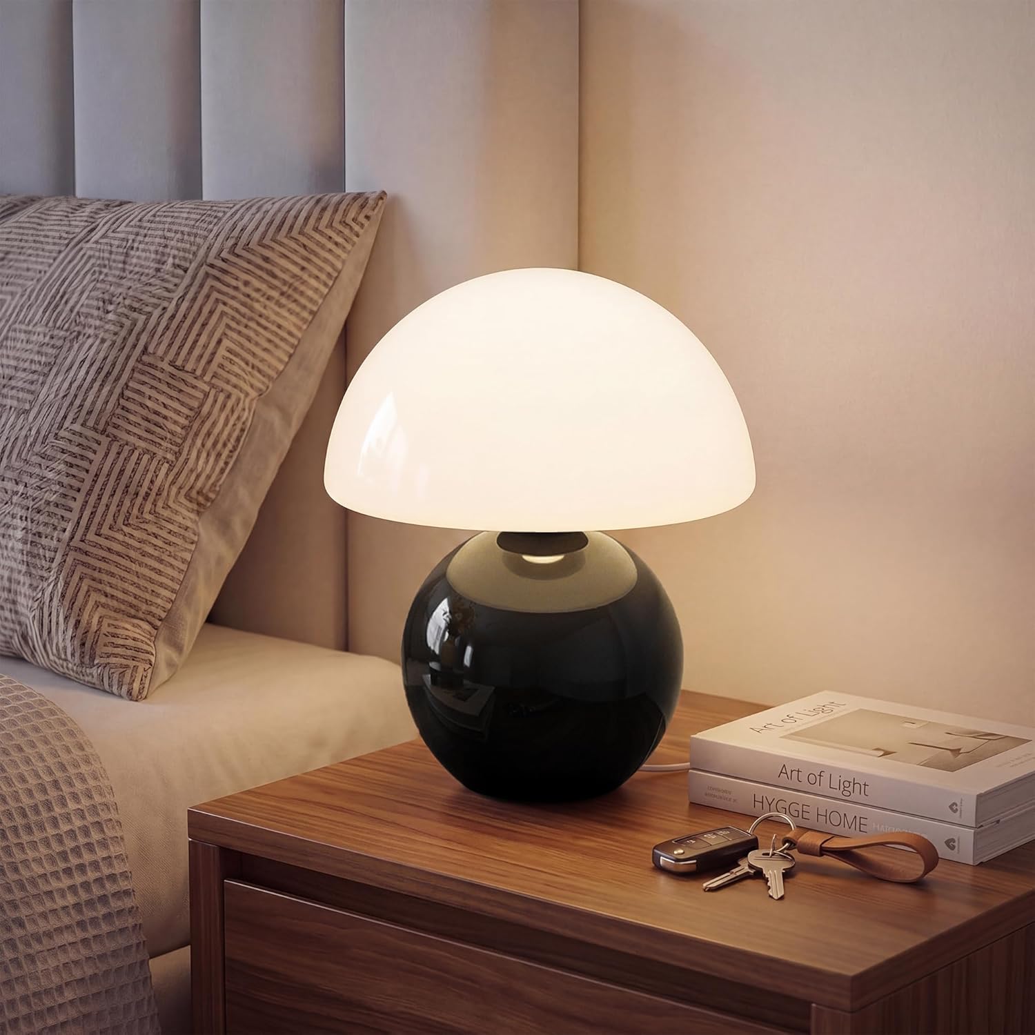 Mid-Century Beige Table Lamp — Black-