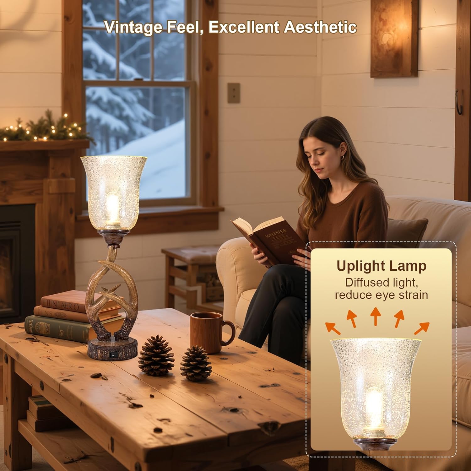 USB Farmhouse Brown Bedside Lamp - View 2