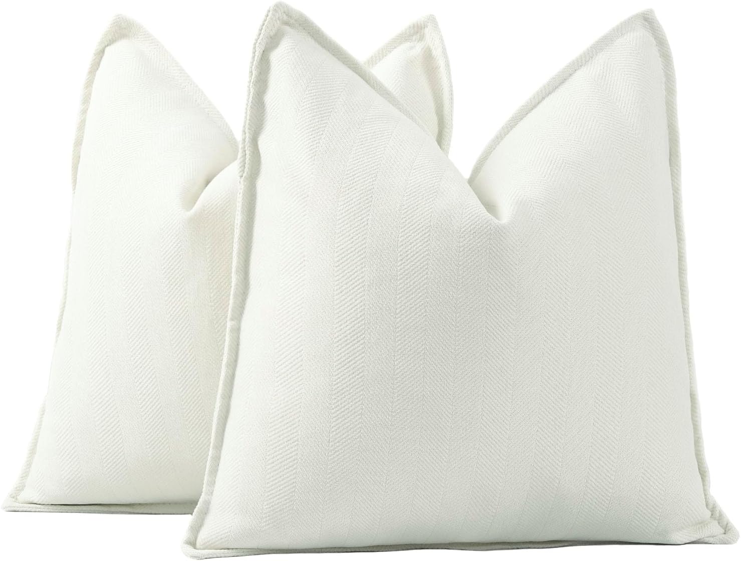 Chenille Boho Beige Throw Pillow Cover — 20" — White