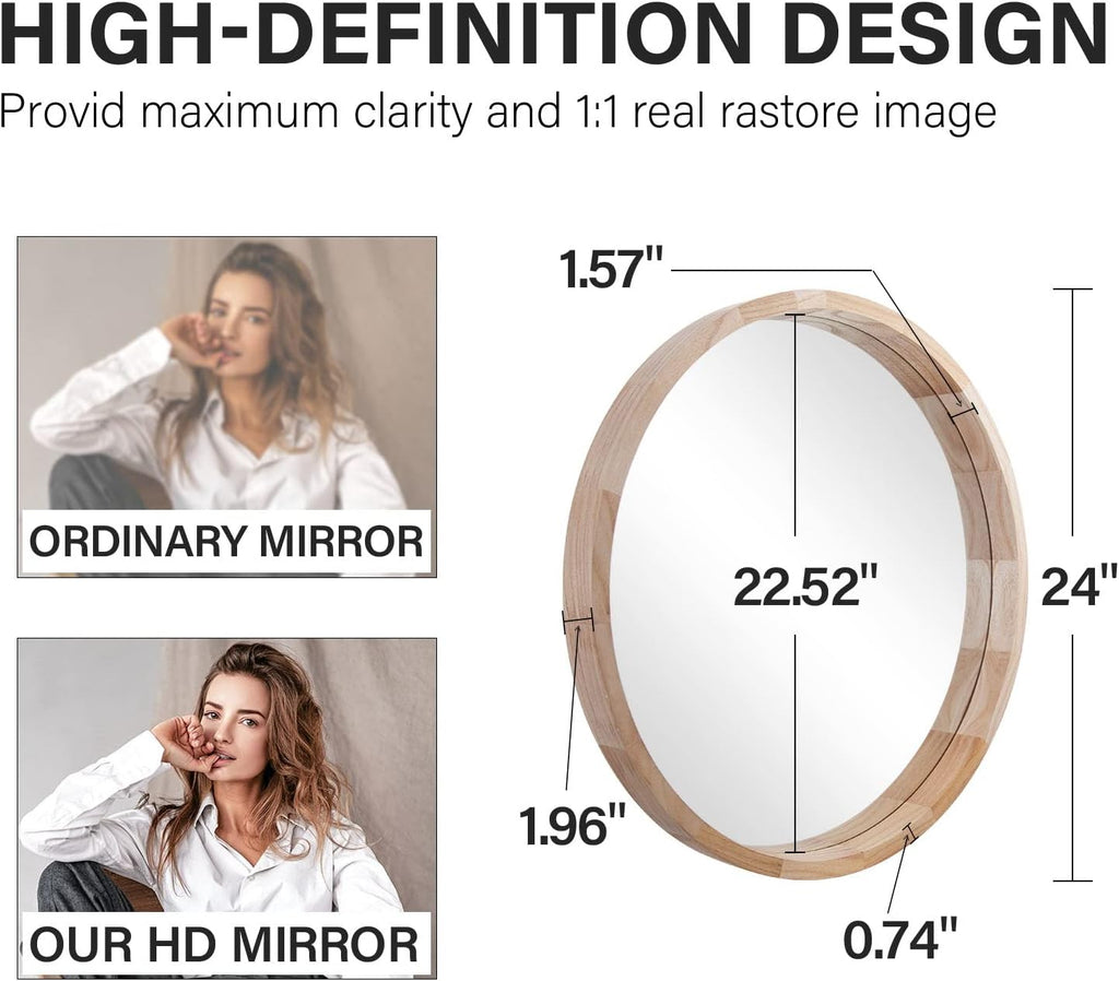 Round Farmhouse Wood Wall Mirror — 24" - View 6