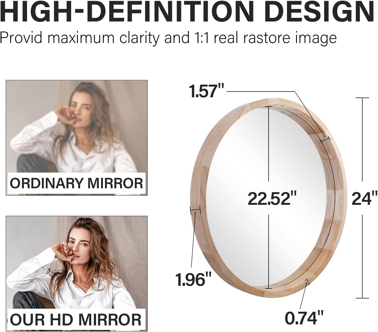 Round Farmhouse Wood Wall Mirror — 24" - View 6