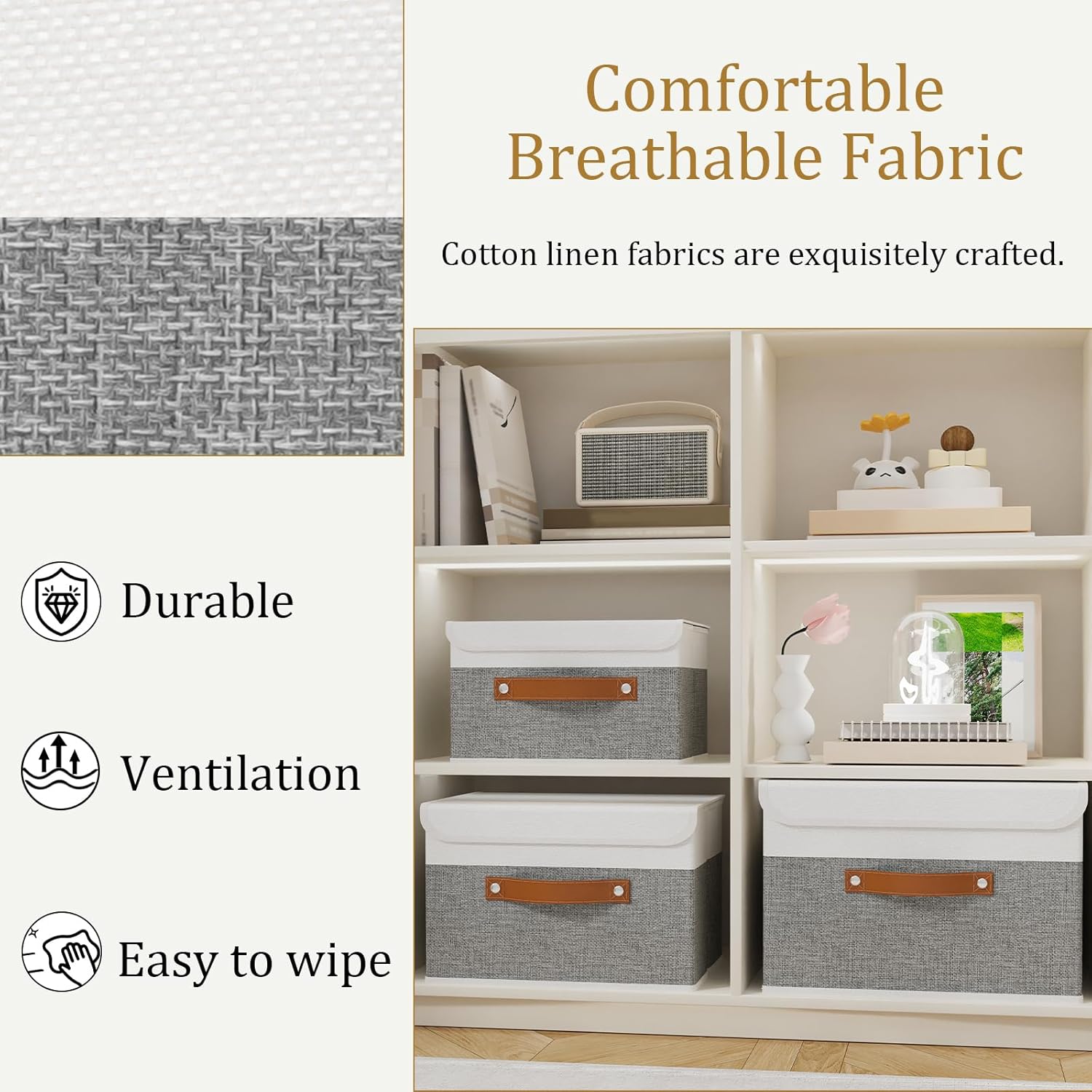 Linen Beige Storage Bin — 9" - View 4
