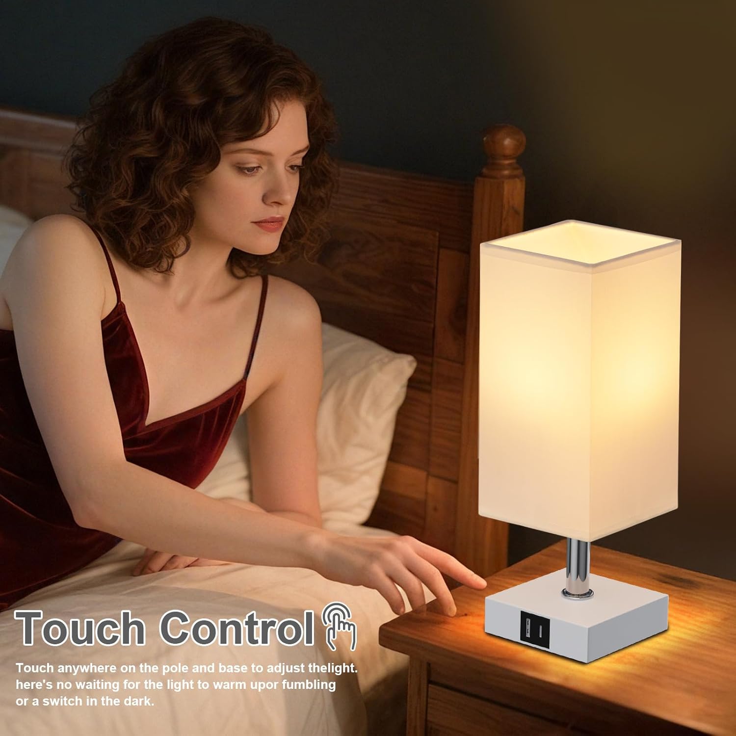 Touch Control Black Nightstand Lamp - View 6