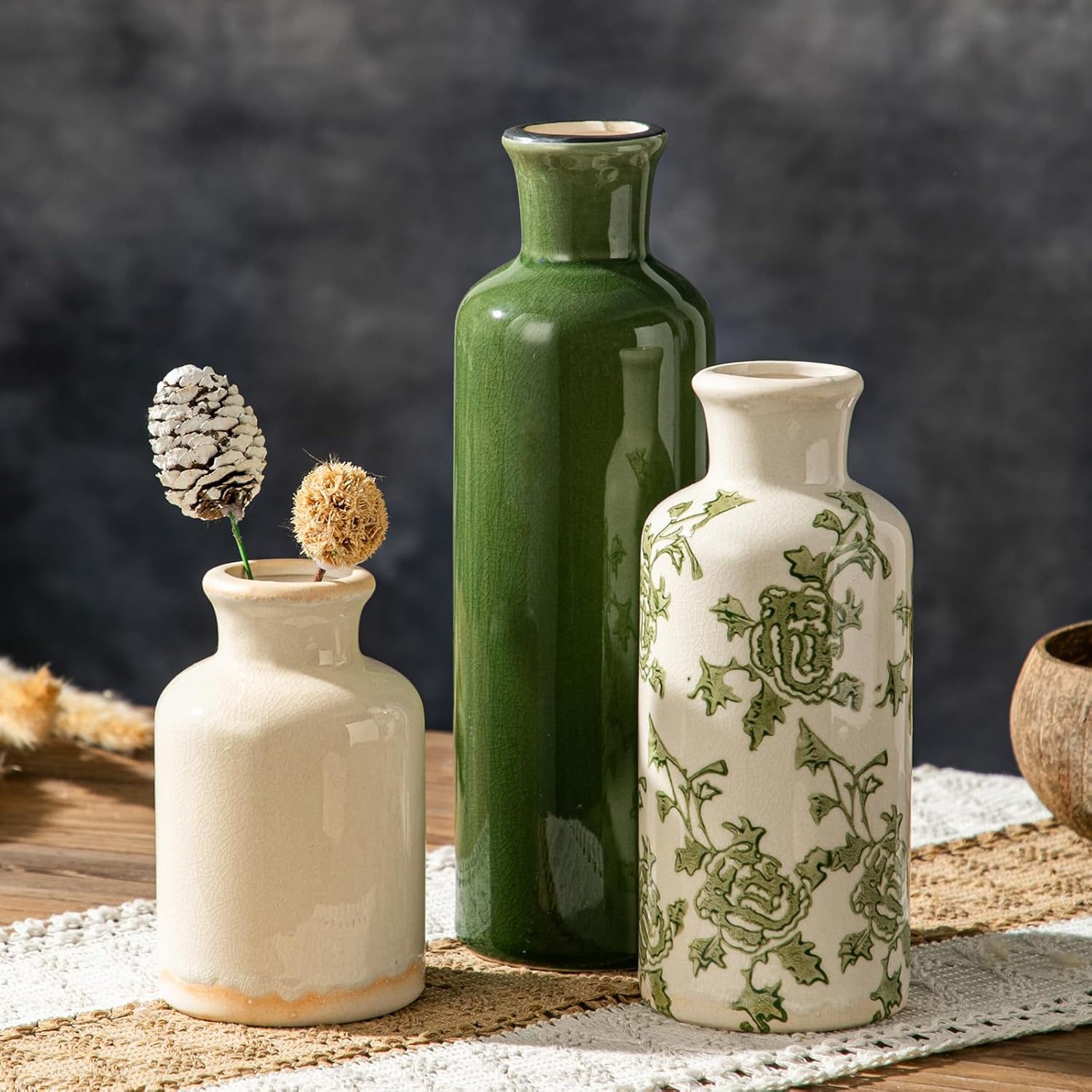 Farmhouse Blue Flower Vase — Set of 3 — Green-2