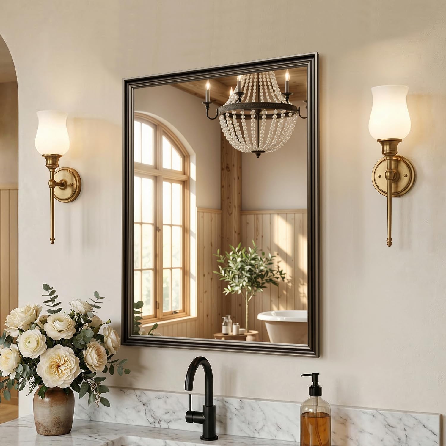 Framed Farmhouse Gold Wall Mirror — 30" — Retro Copper