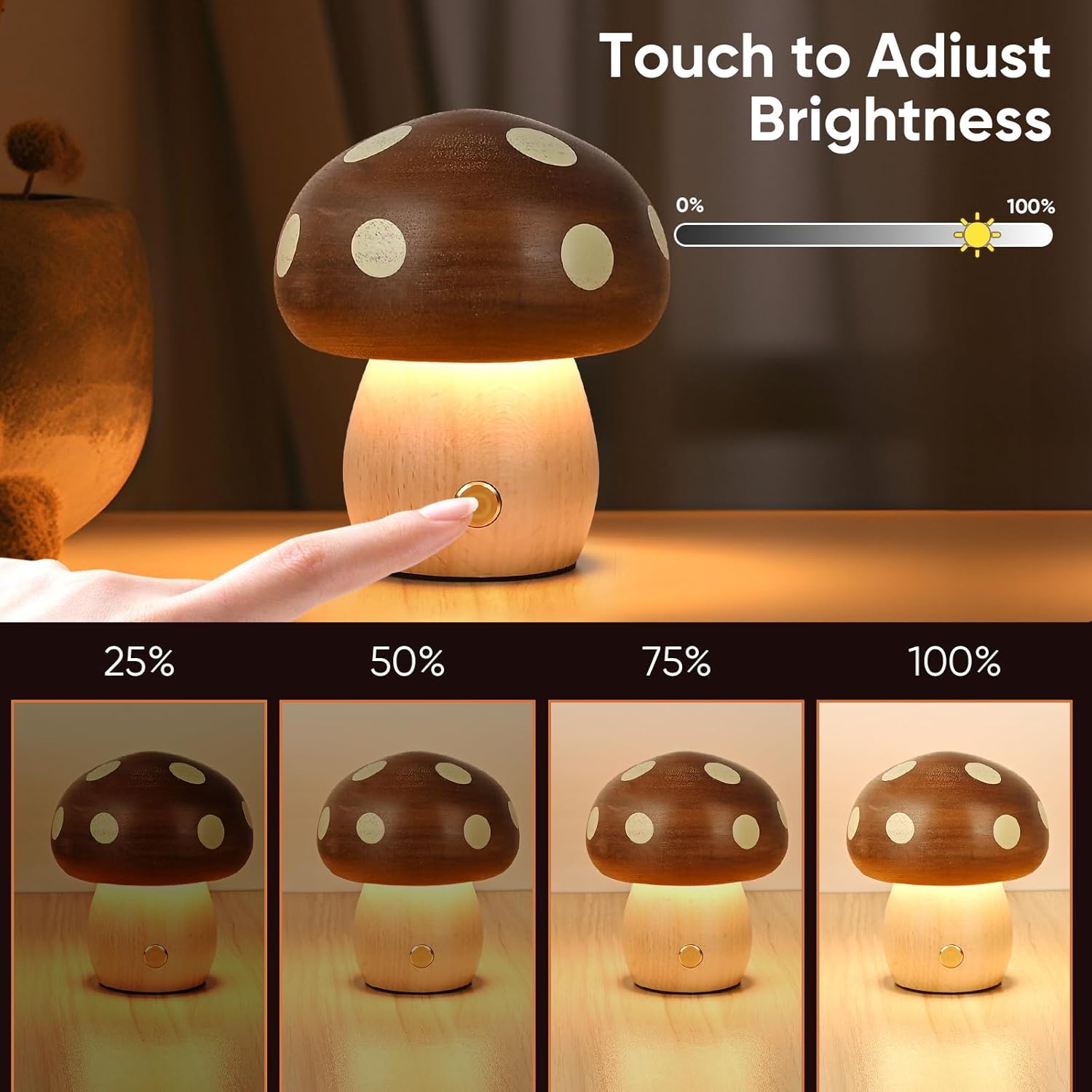 Cordless Wood Bedside Lamp - View 4