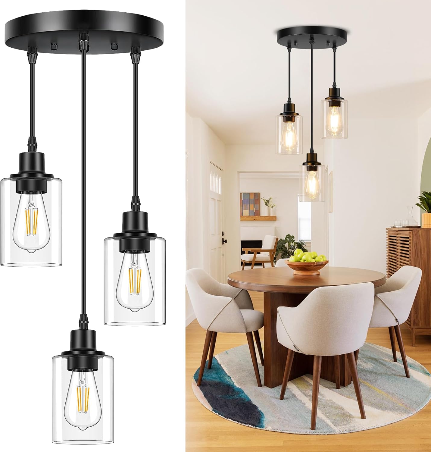 Adjustable Modern Metal Pendant Light — 3-Light — 3-Lights