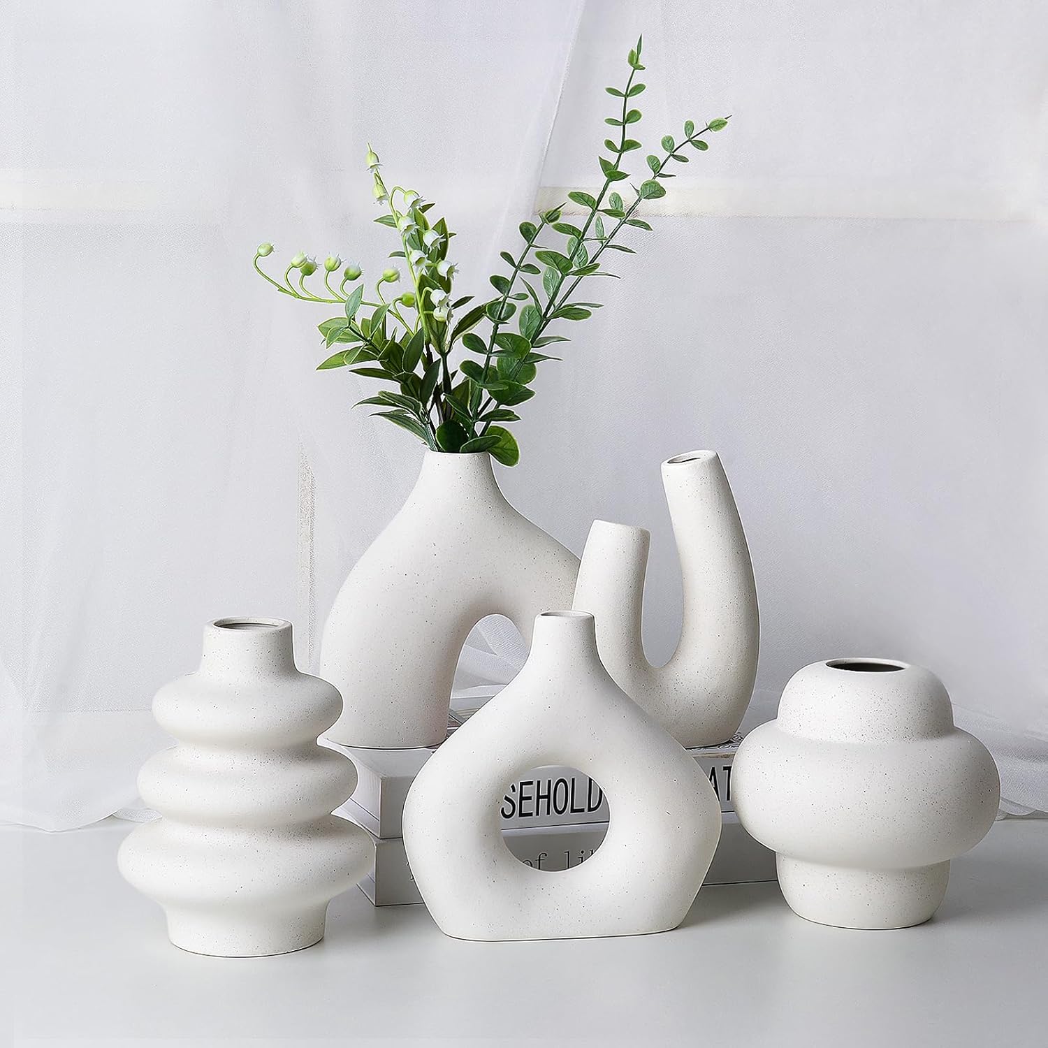 Farmhouse Beige Flower Vase — Set of 3 — 5 Pack-warm White