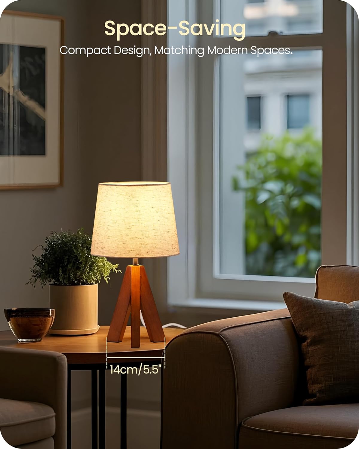 Linen Modern Beige Bedside Lamp — 6" - View 2
