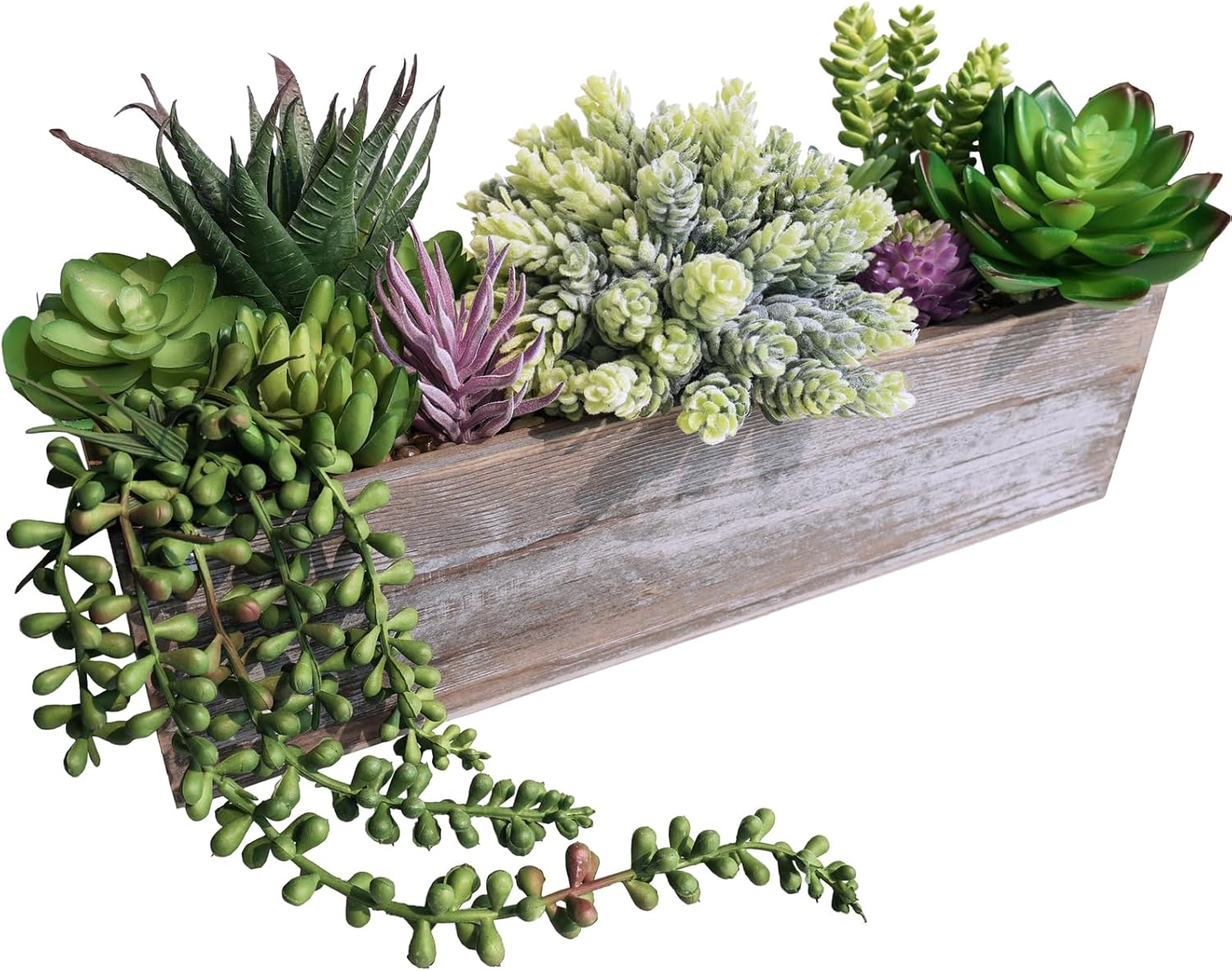 Rectangular Farmhouse Wood Artificial Plant — 14" — Succulent in Grey