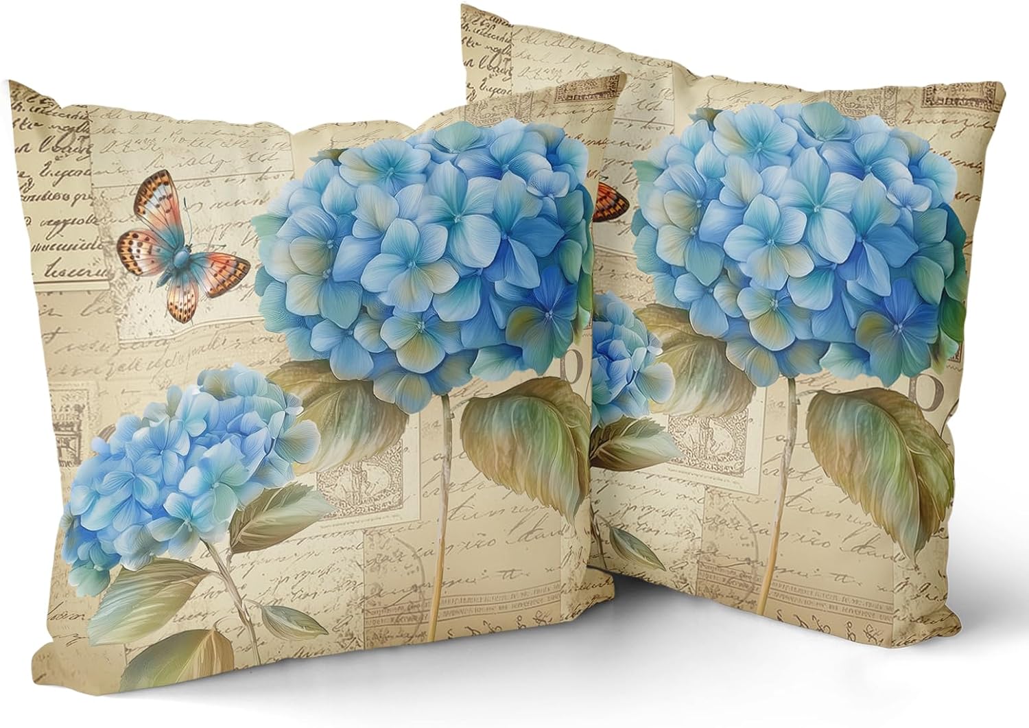 Vintage Boho Black Pillow Cover — 16" — Hydrangea
