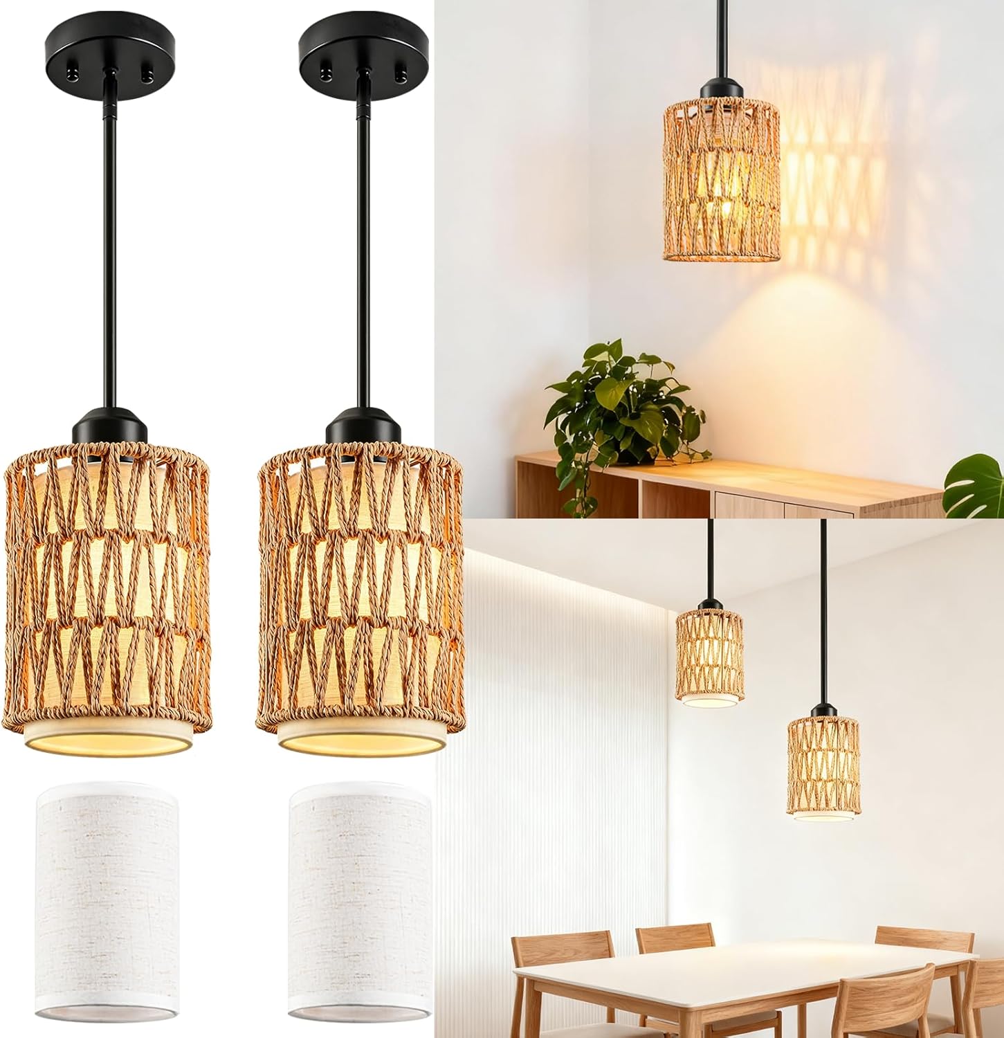 Adjustable Boho Metal Pendant Light — 4.8" — 6"W x 53"H (2 PACK)