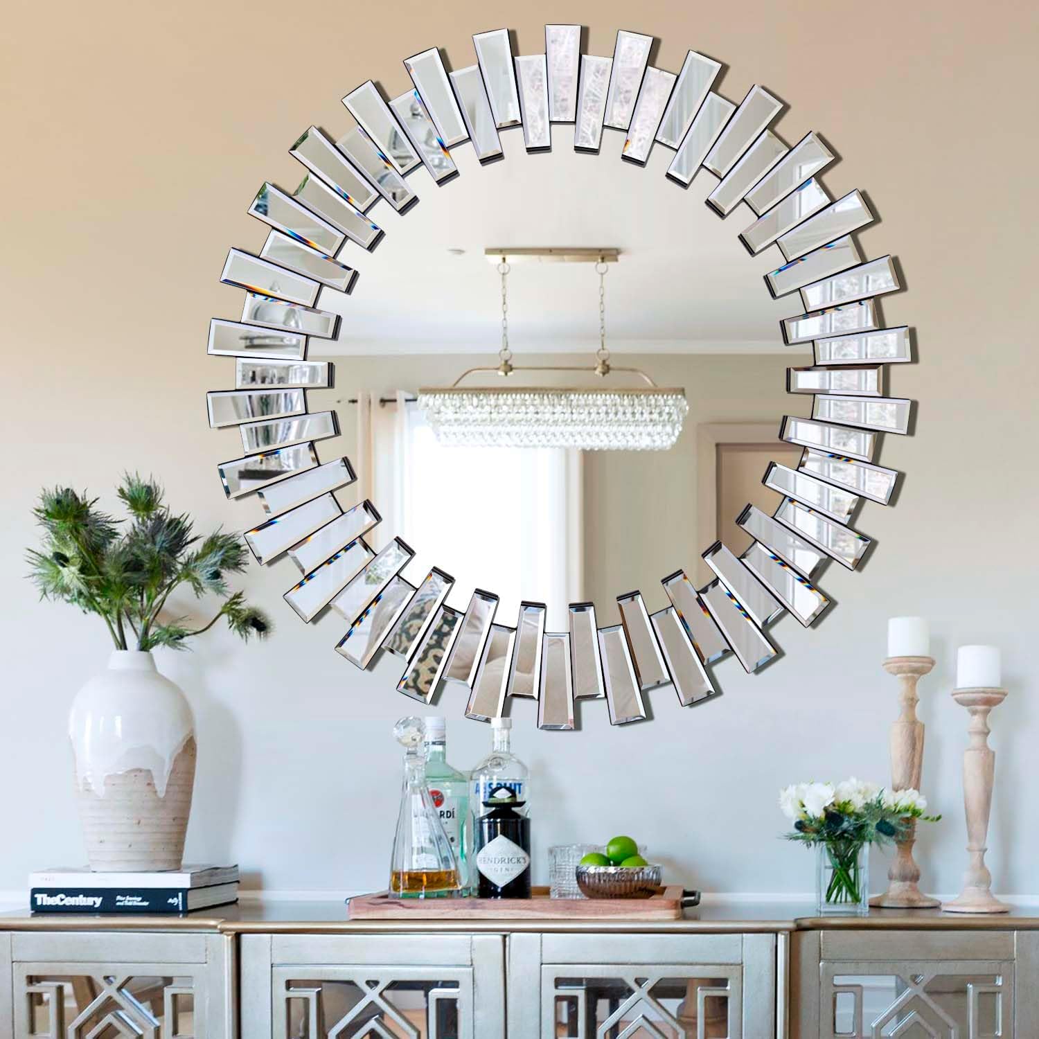 Beveled Modern Glass Round Mirror — 32" — 36"L x 36"W