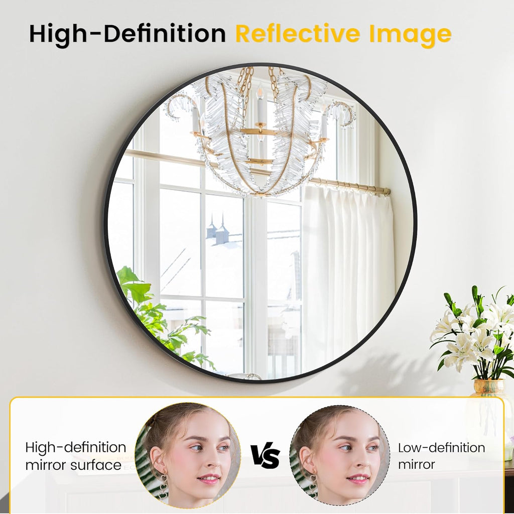 Round Farmhouse Black Wall Mirror — 36" - View 3