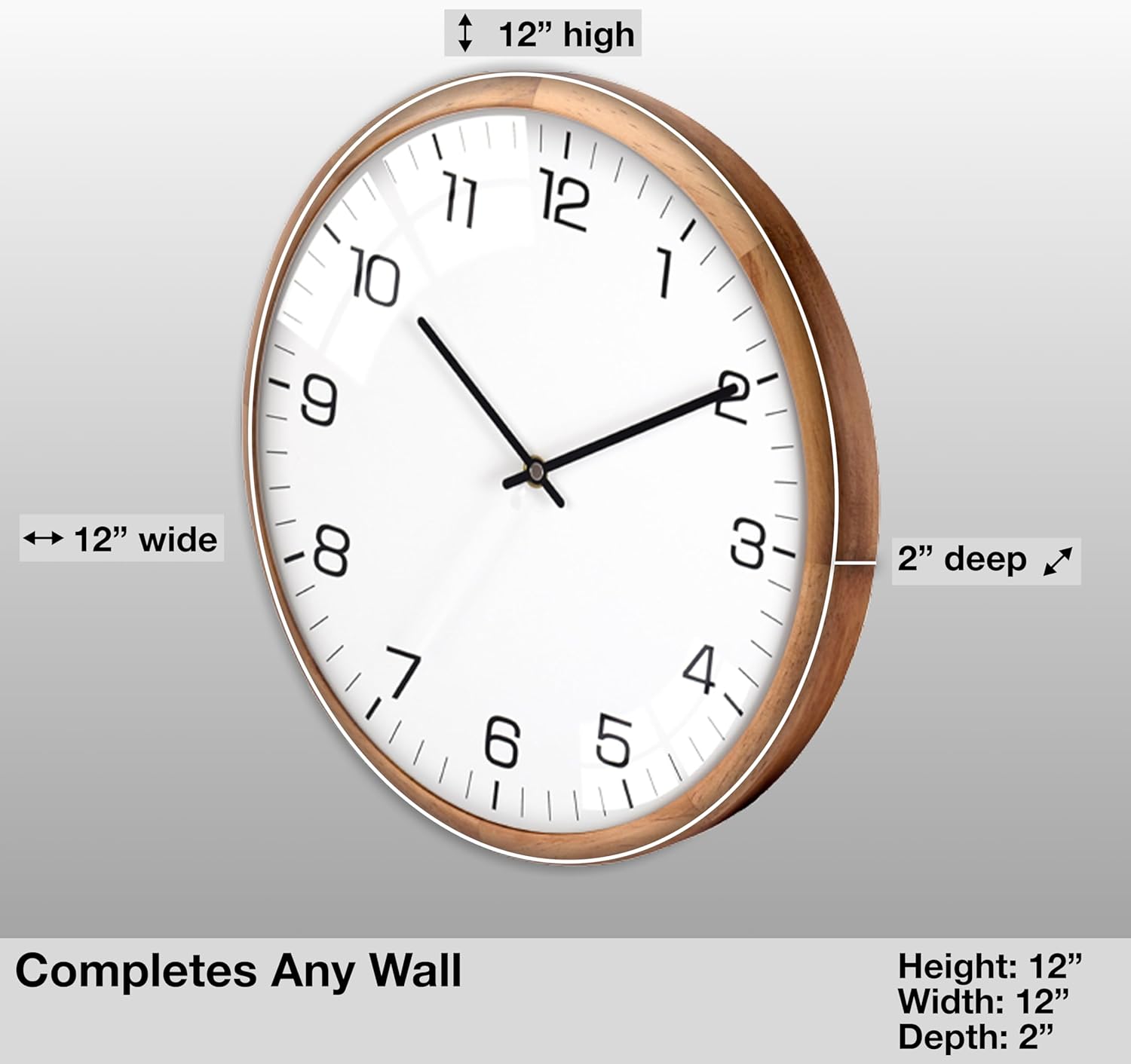 Battery Operated Modern White Wall Clock — 12" - View 4