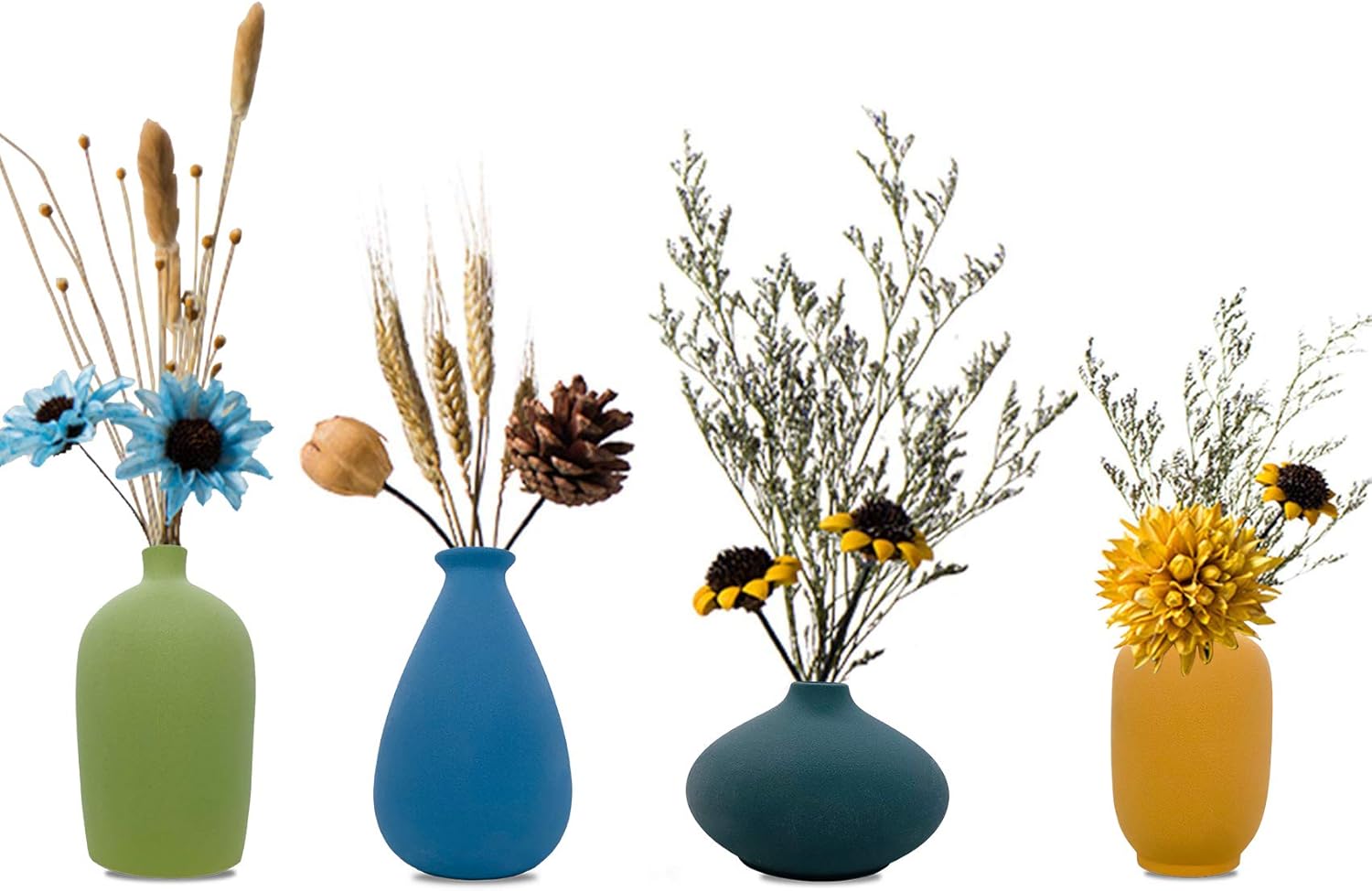 Ceramic Vase — Set of 4 — Apple Green-blue-dark Green-orange