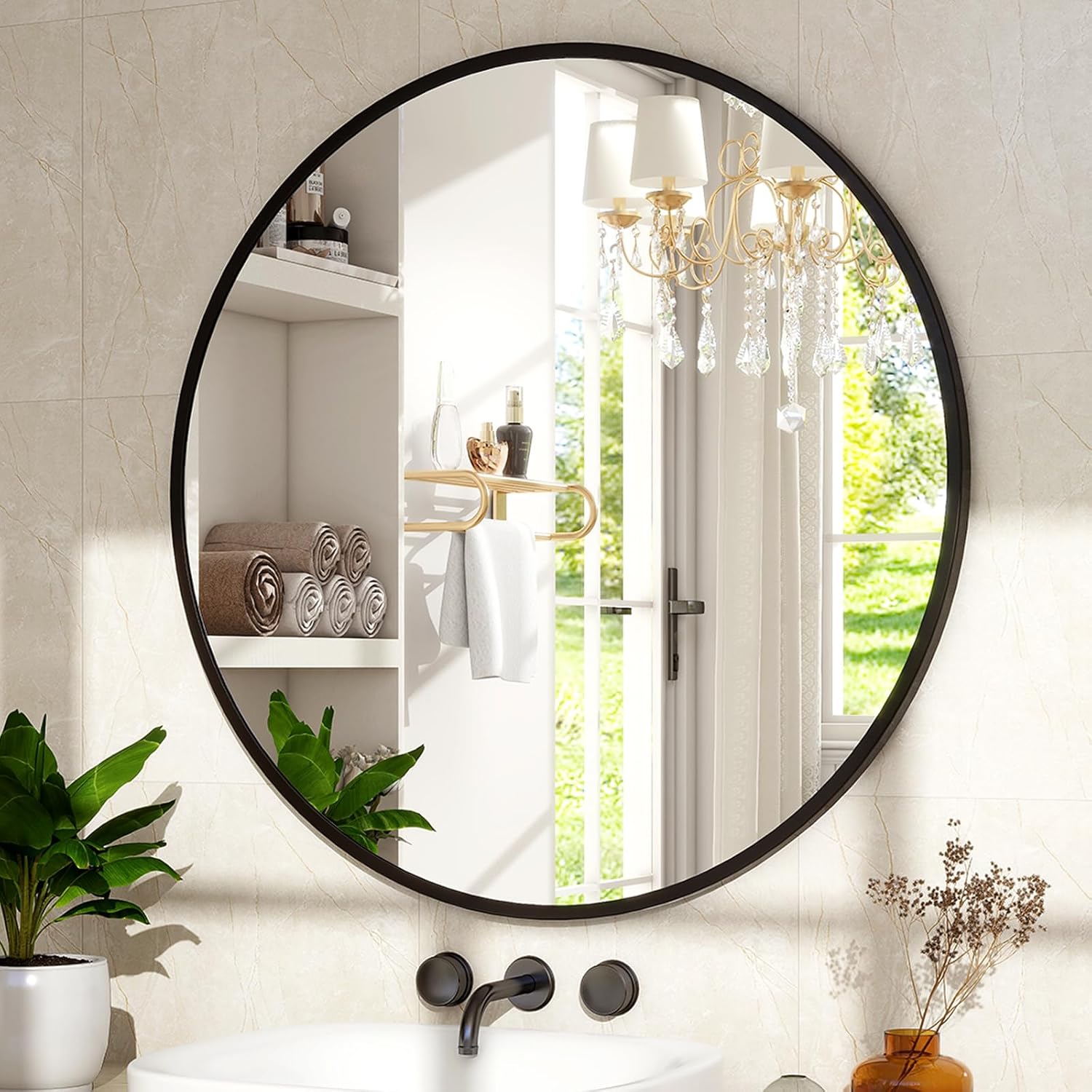 Round Modern Black Wall Mirror — 30" — Round-black
