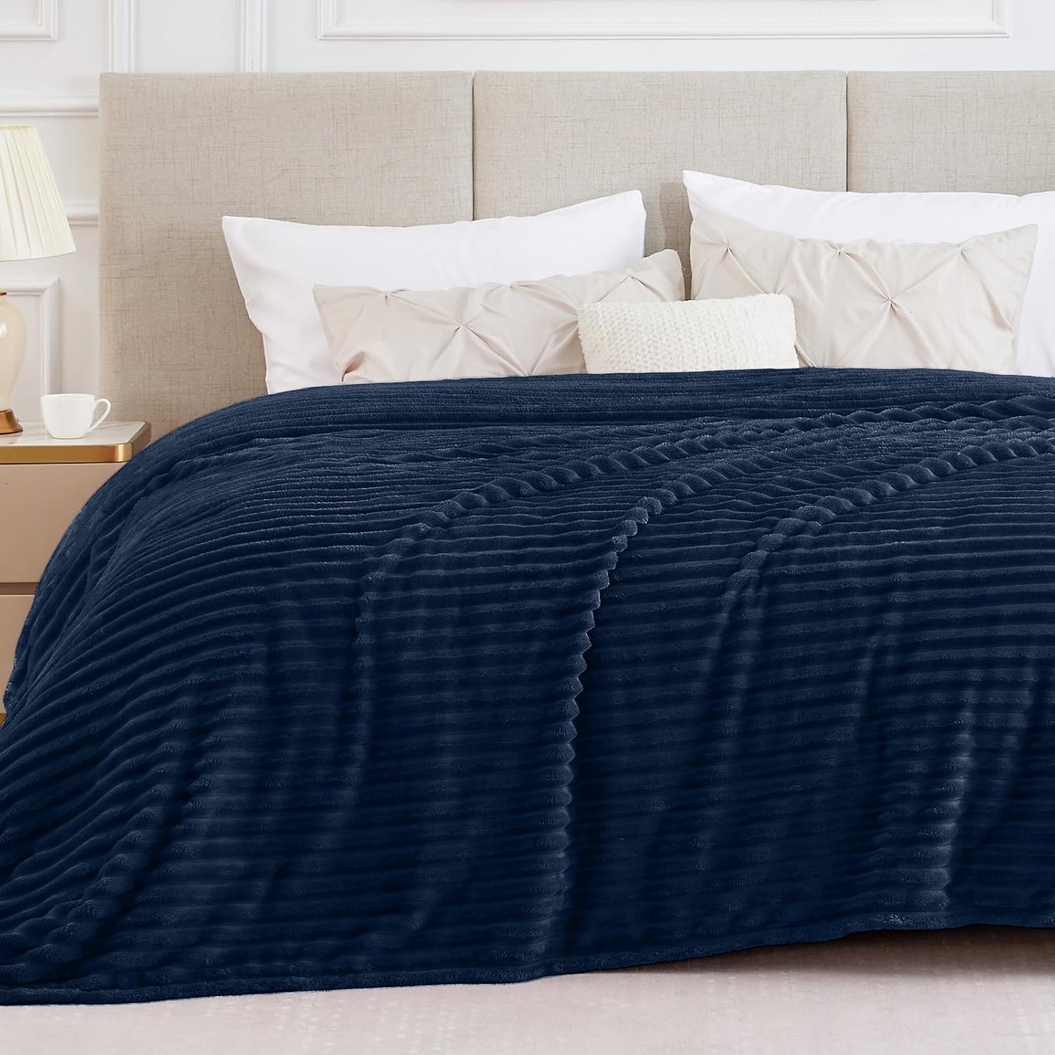Beige Throw Pillow — 50" — Navy