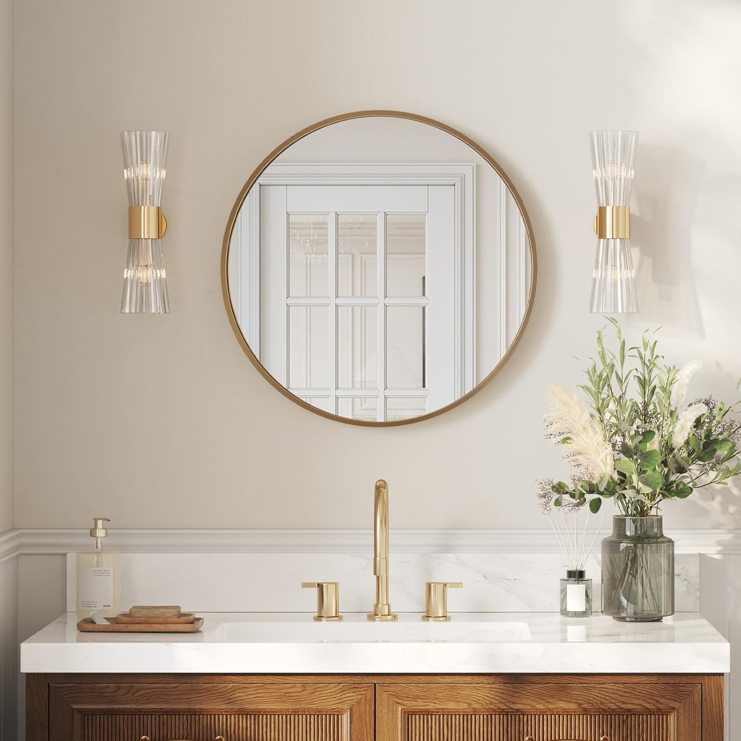 Black Wall Mirror — 36" — Brush Gold