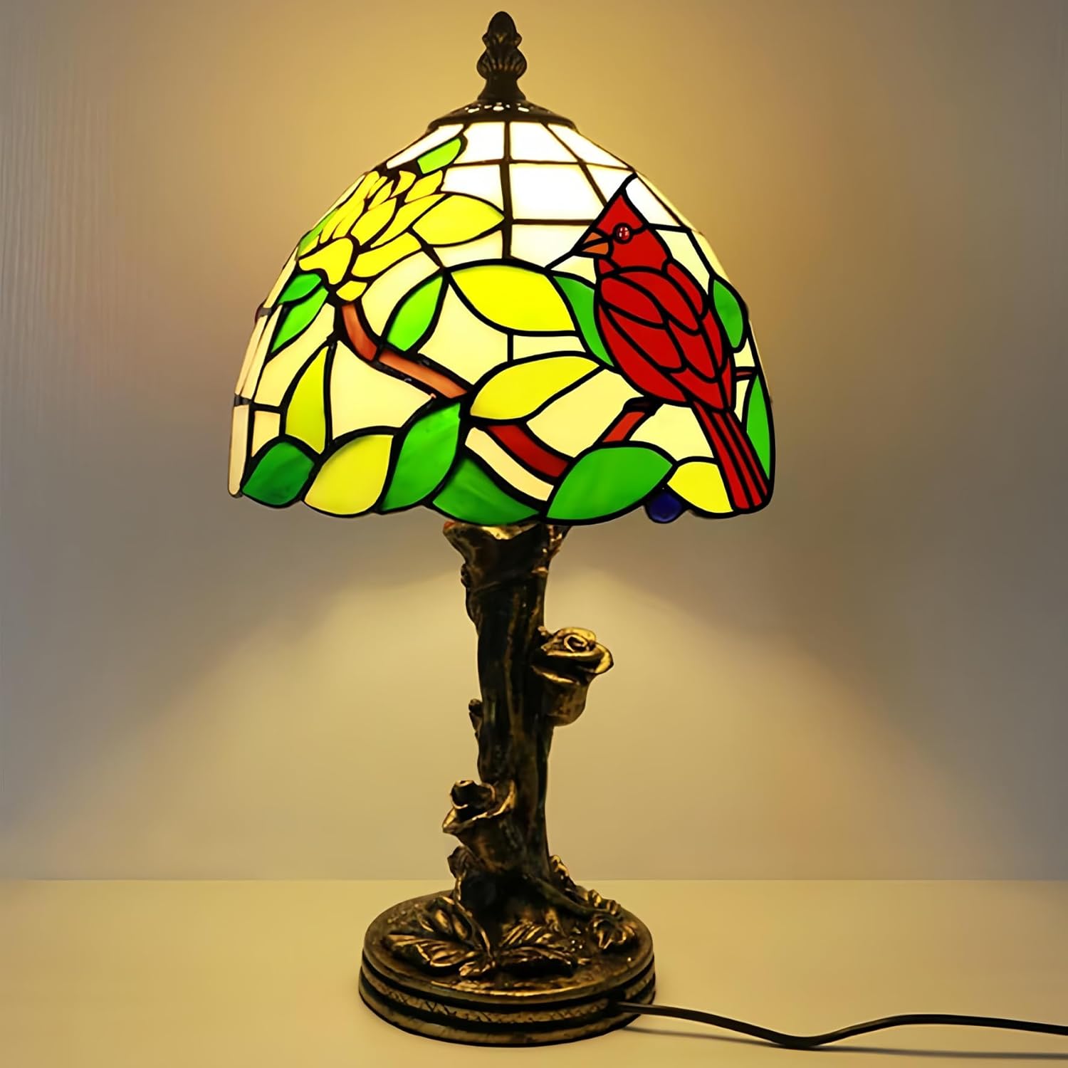Vintage Glass Table Lamp — Cardinal Tiffany 8in