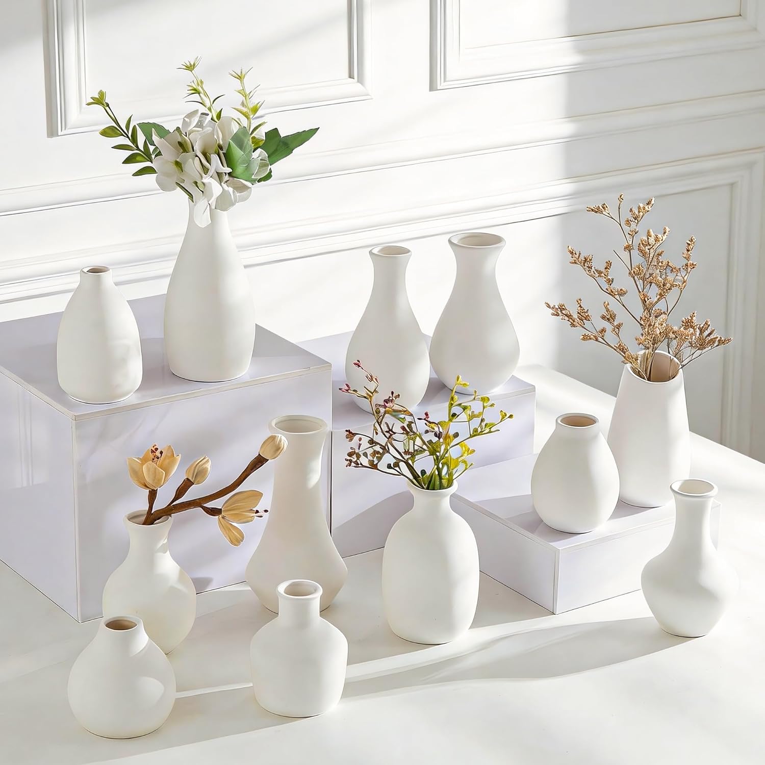 Boho Black Vase — Set of 12 — A-white Bud Vases-12pcs