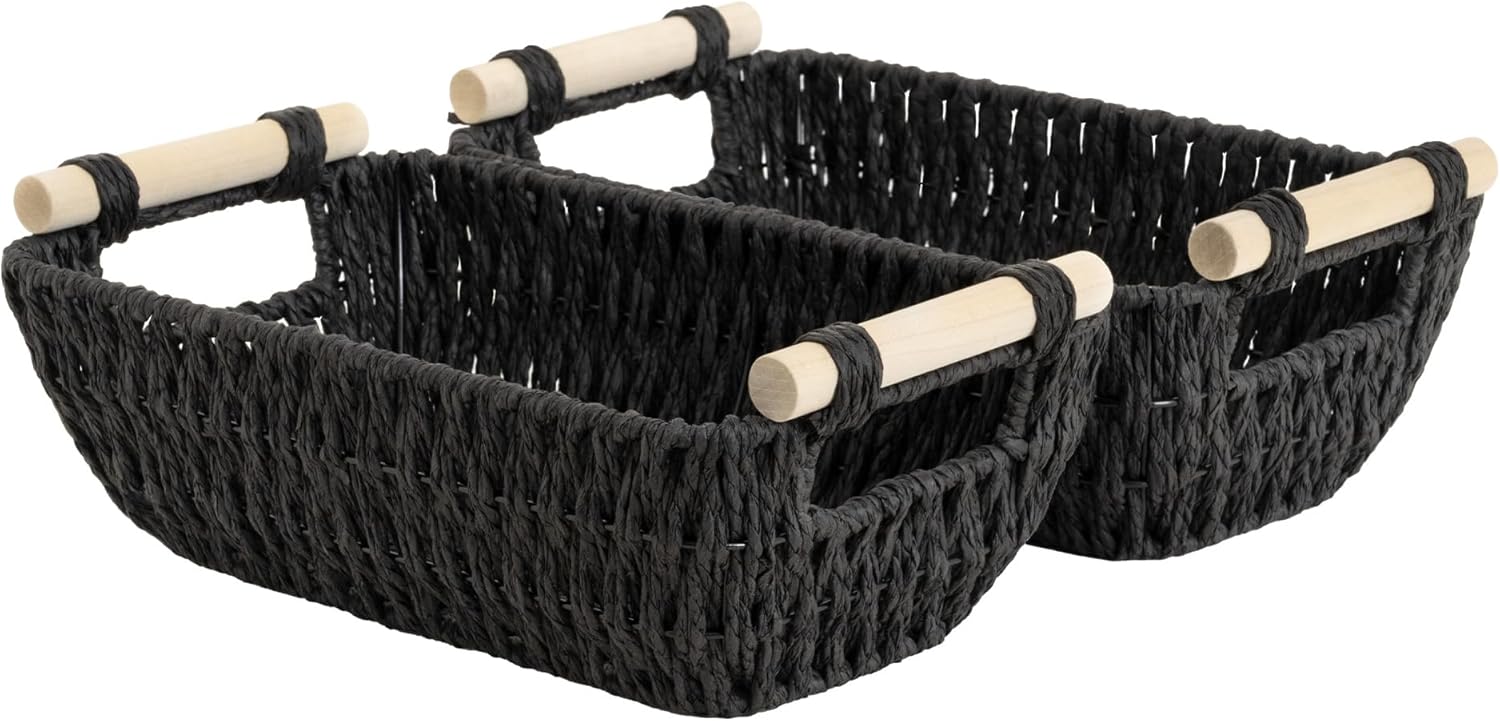 Hand-Woven Boho Beige Storage Basket — Black