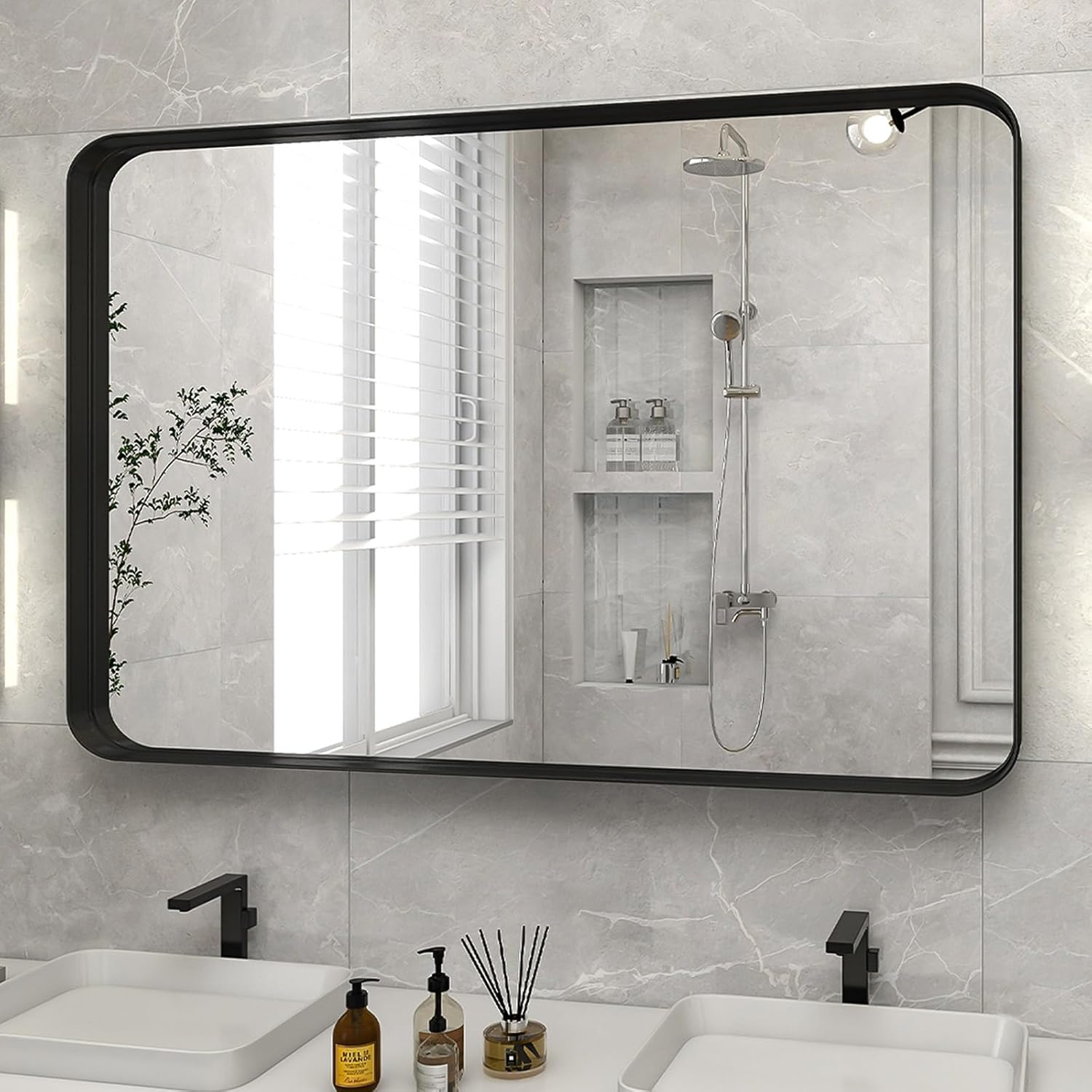 Round Modern Black Mirror — 24" — Black
