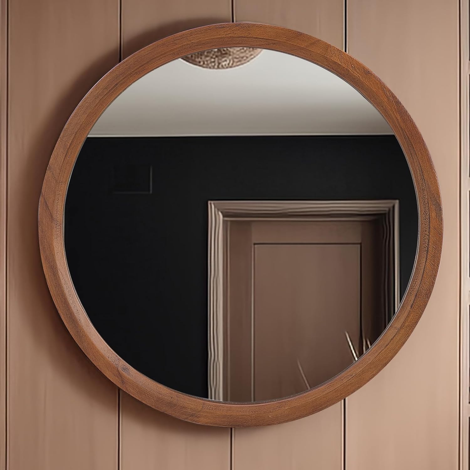 Round Brown Wall Mirror — 17" — Brown