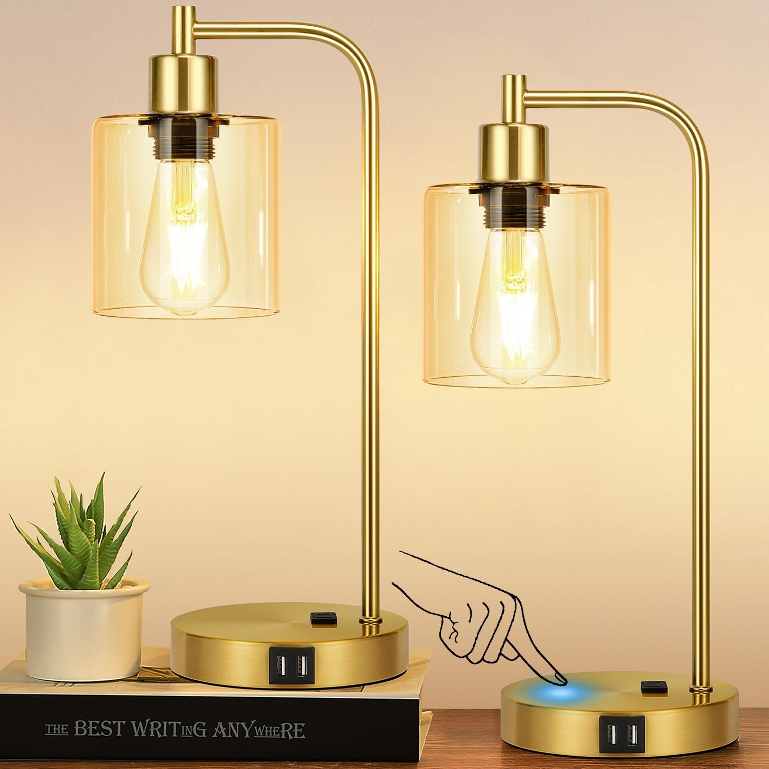 Dimmable Black LED Bulb — Set of 2 — Gold(2 pack)-Amber Glass-Touch Control