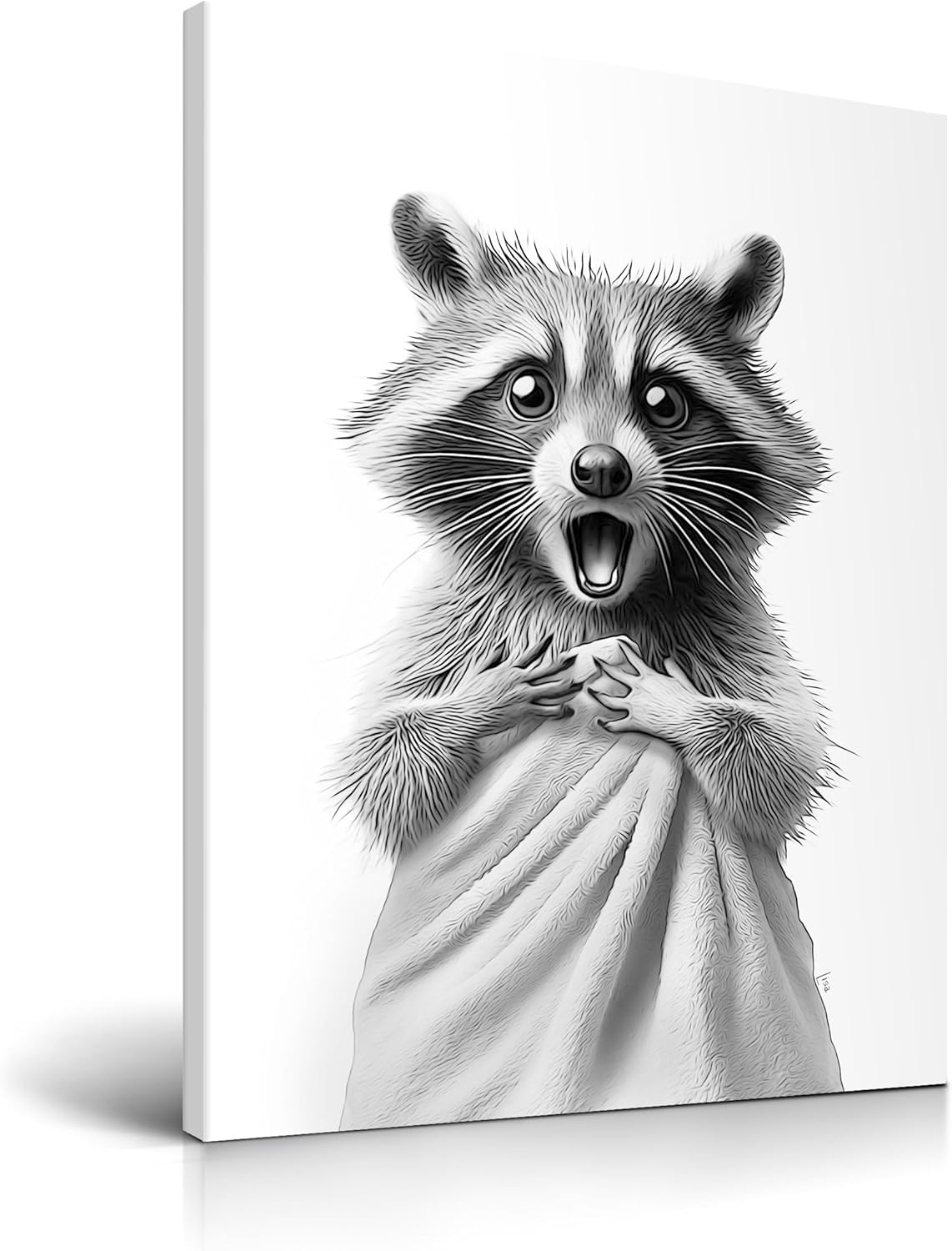 Black Framed Wall Art — 16" — Framed Raccoon Towel