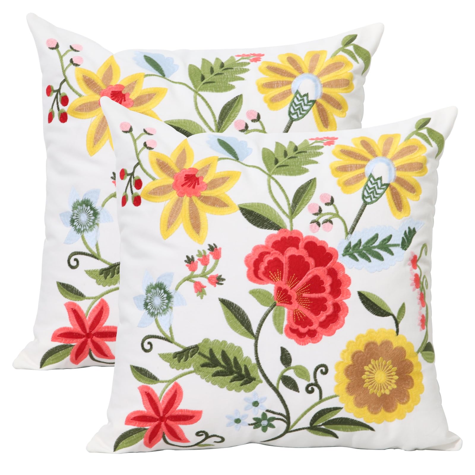 Embroidered Boho Blue Throw Pillow Cover — 18"