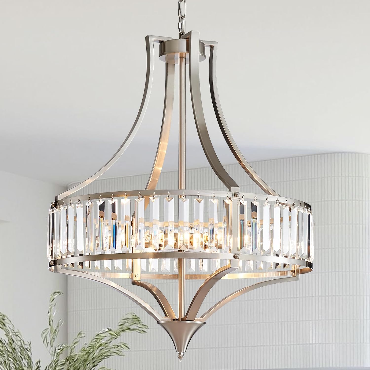 Round Farmhouse Black Chandelier — 6-Light — 21.6” Brushed Nickel 6-Light