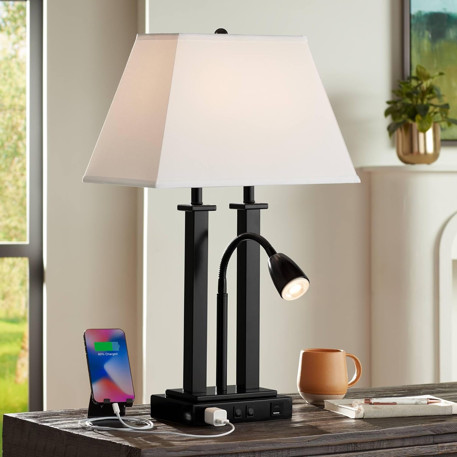 USB Luxe Black Table Lamp — 26" — Black